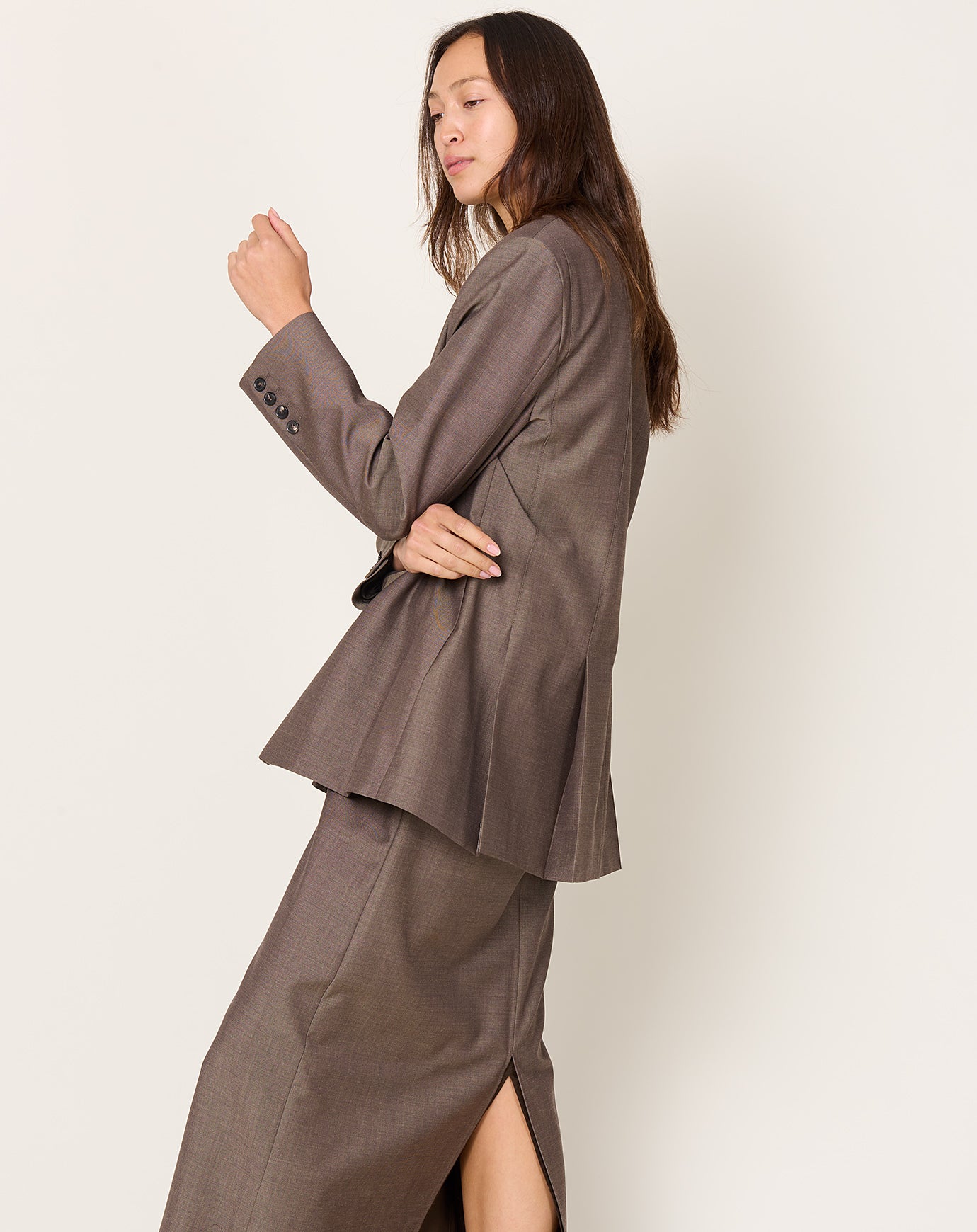 Cordera Round Neck Mohair Blazer in Smoke Brown