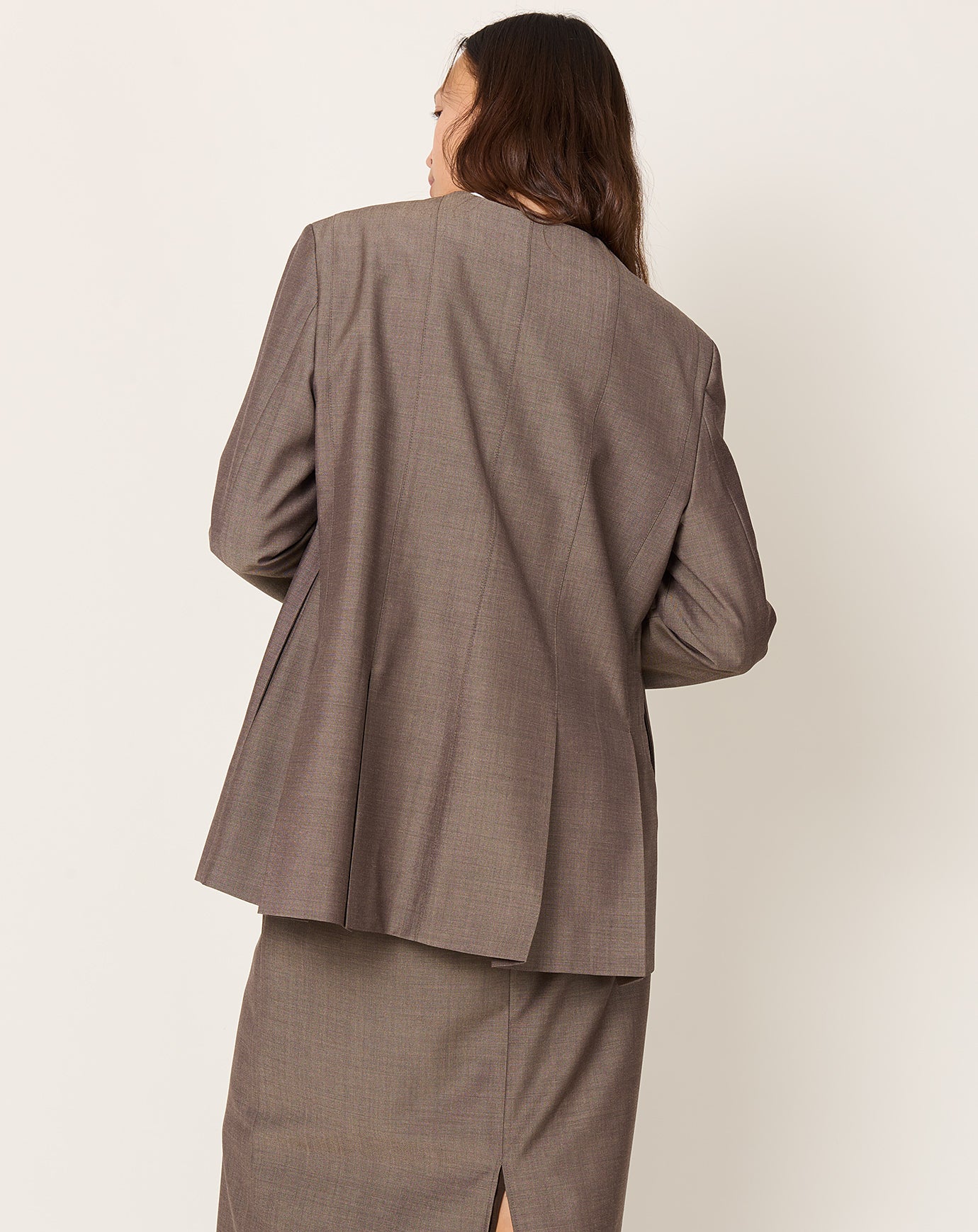 Cordera Round Neck Mohair Blazer in Smoke Brown