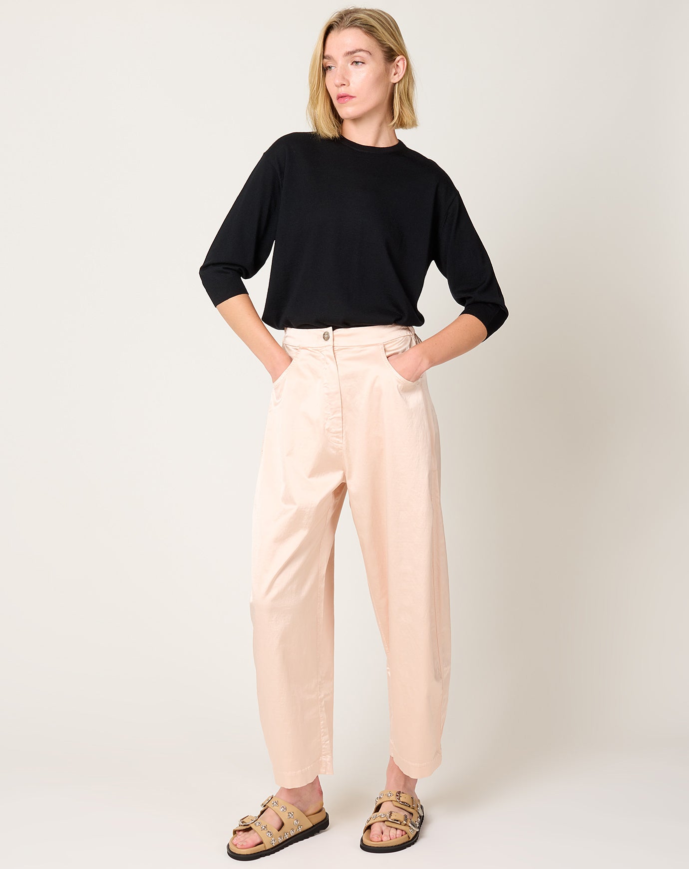 Cordera Satin Curved Pants in Peach