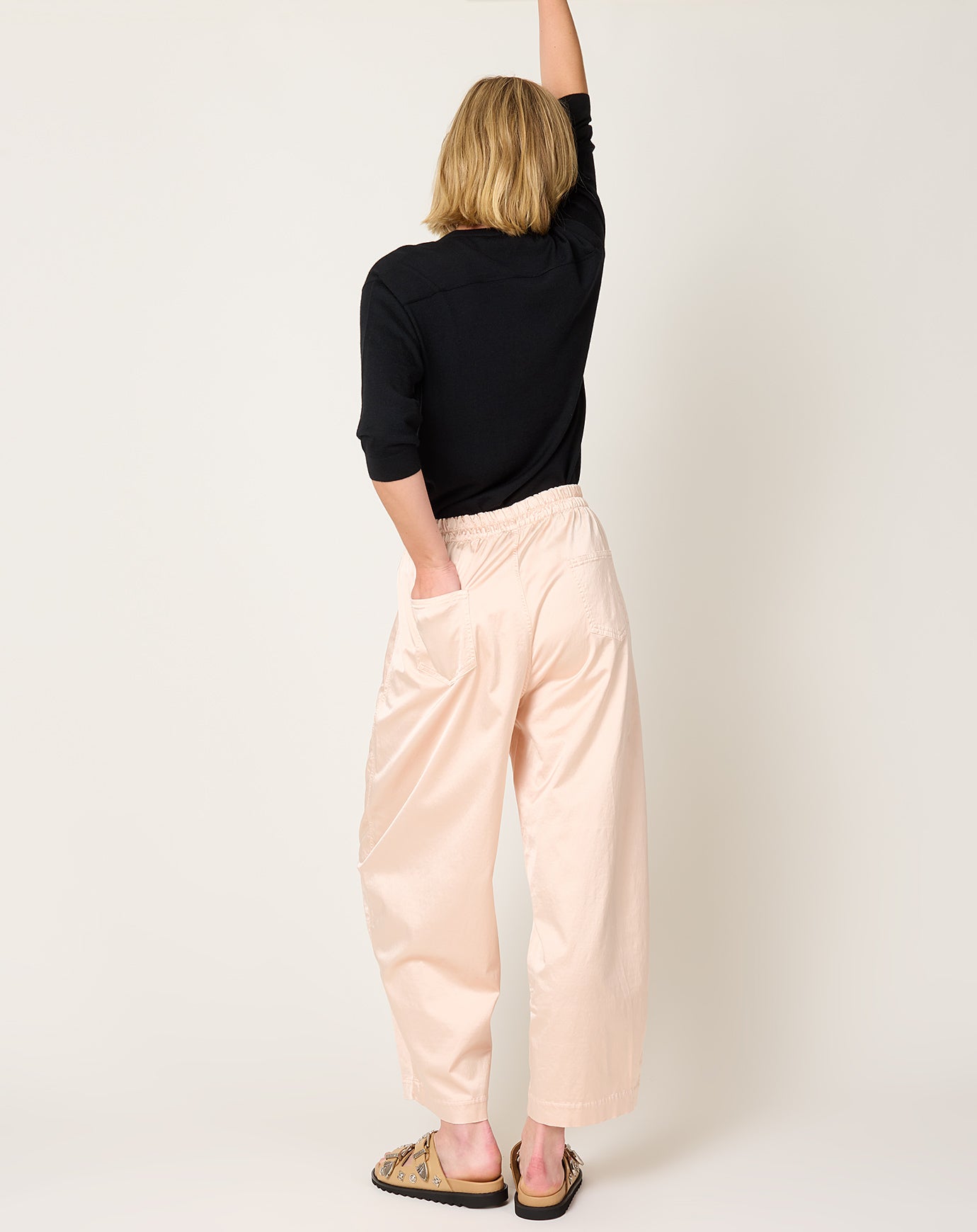 Cordera Satin Curved Pants in Peach
