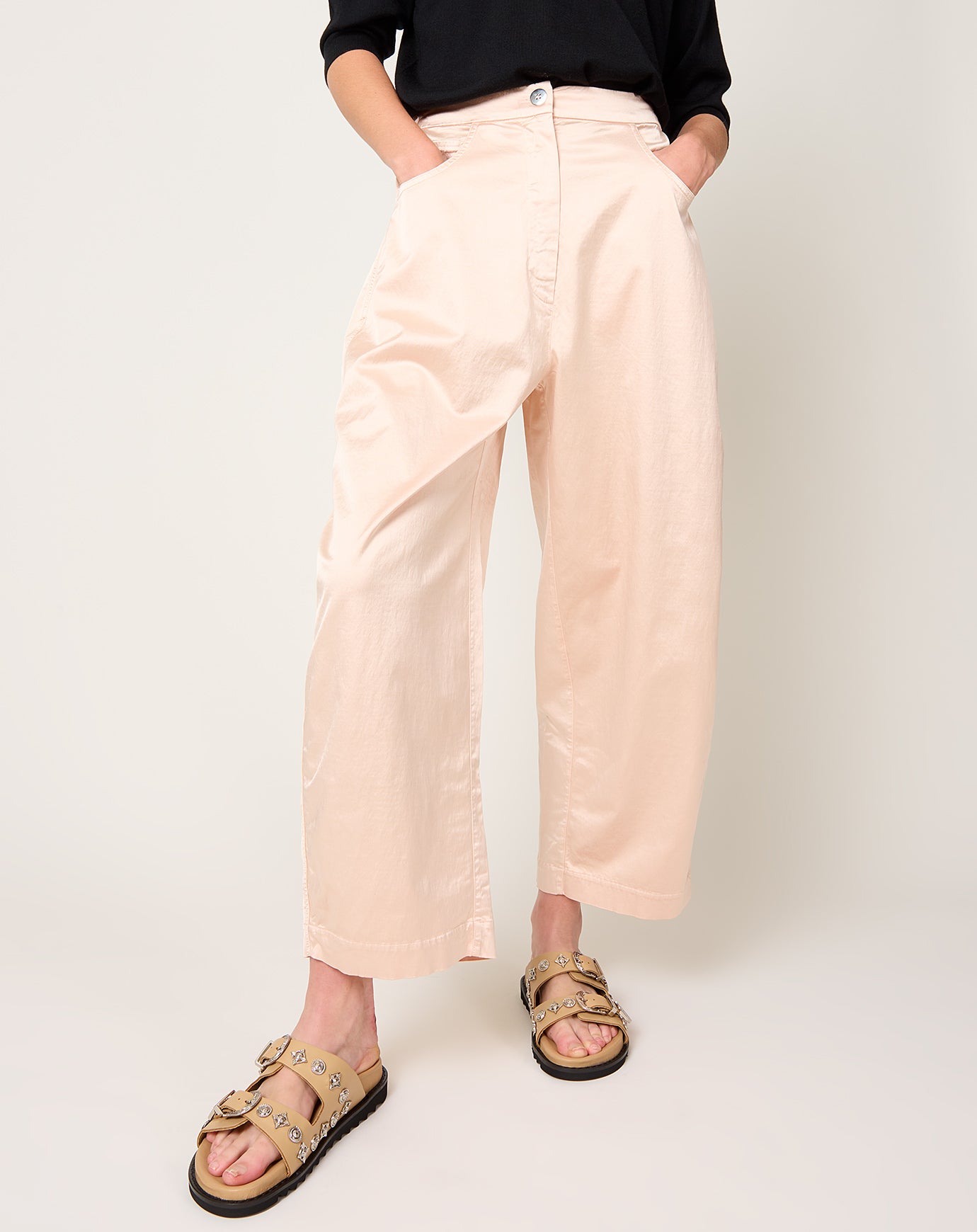 Cordera Satin Curved Pants in Peach