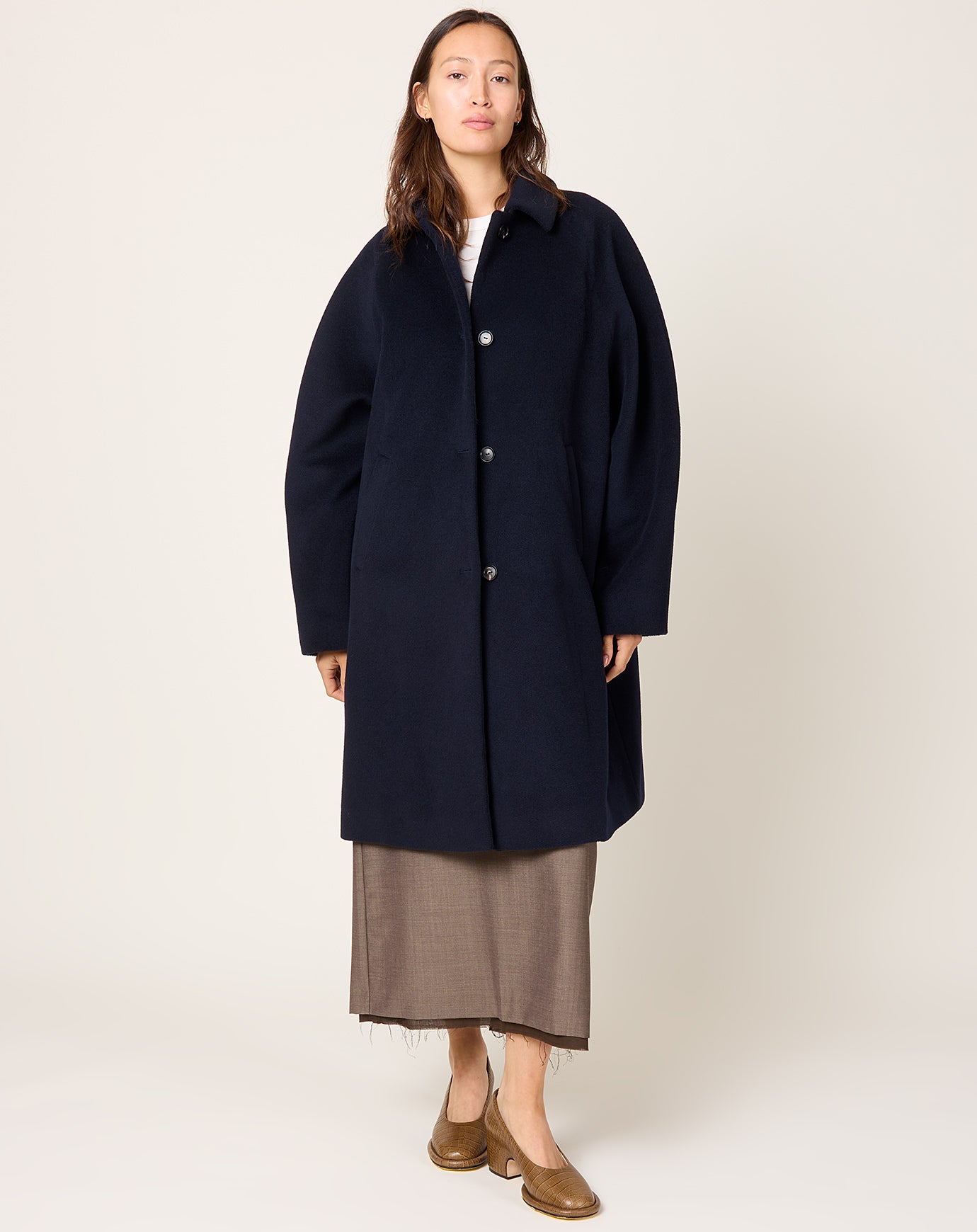Cordera Single Breasted Wool Coat in Navy