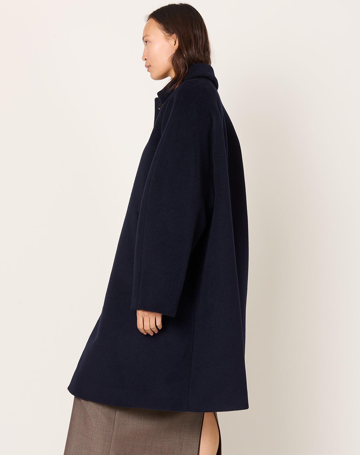 Cordera Single Breasted Wool Coat in Navy