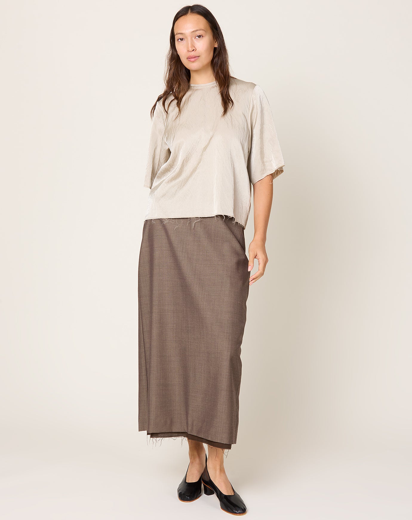 Cordera Tailoring Mohair Long Skirt in Smoke Brown