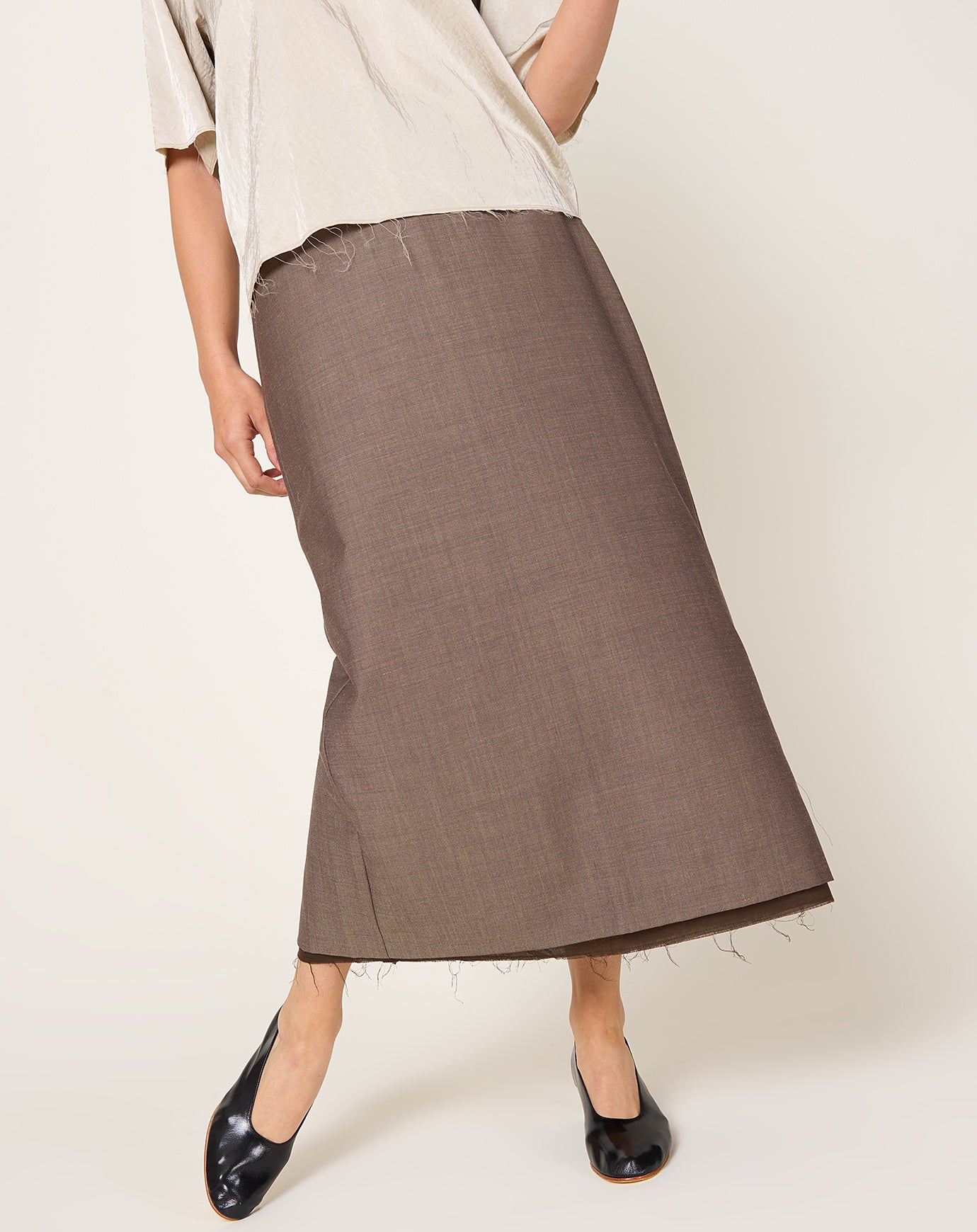 Cordera Tailoring Mohair Long Skirt in Smoke Brown
