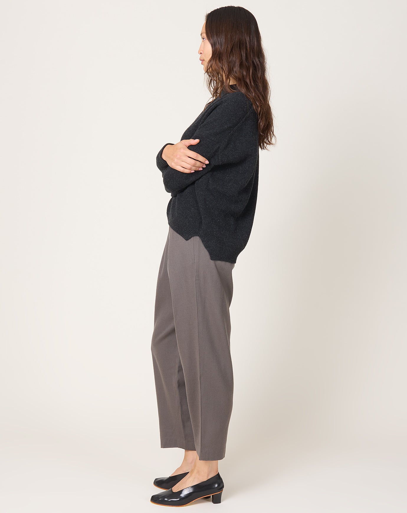 evam eva Wool Wide Pants in Winter Leaf