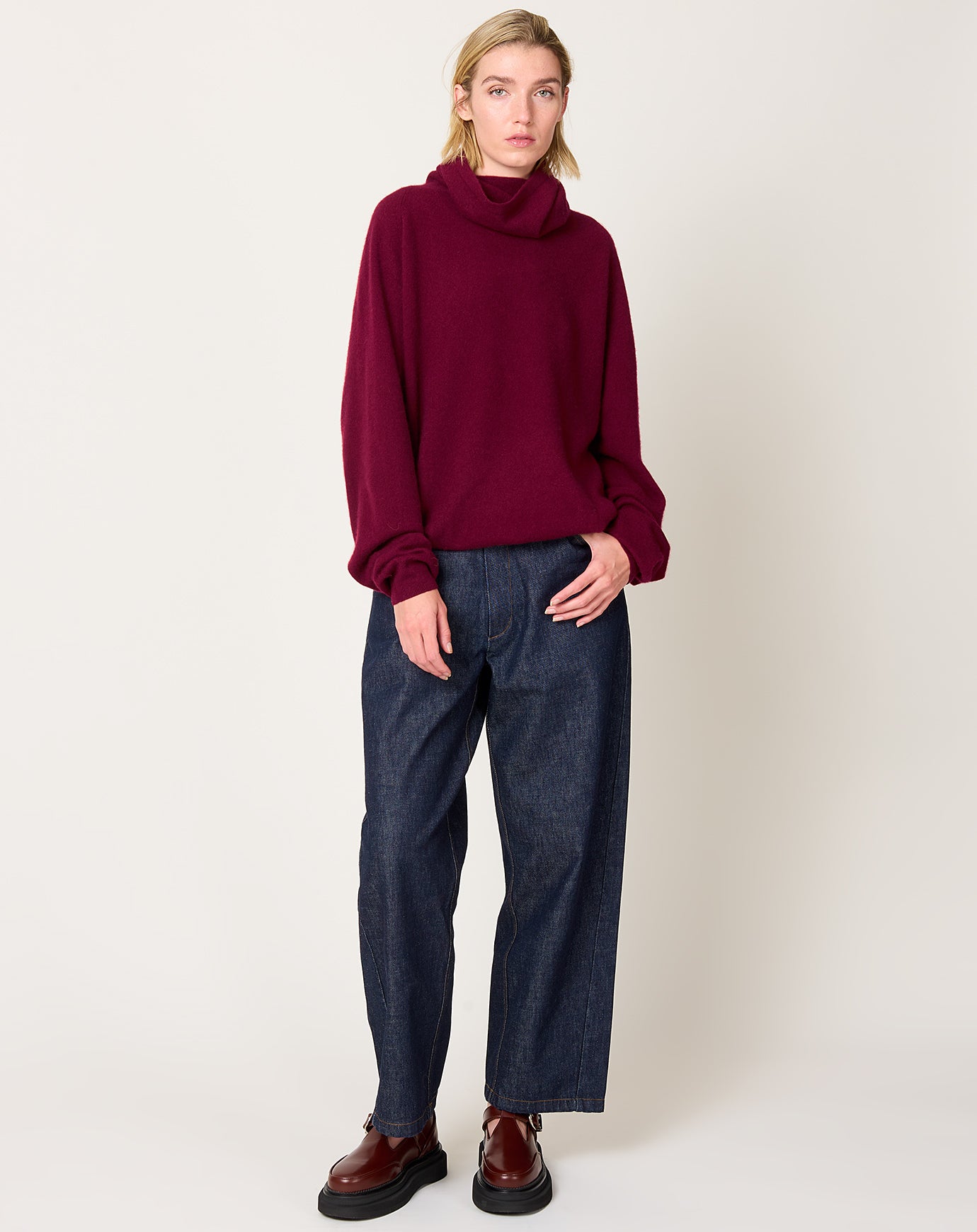 Frenckenberger BF High Neck Sweater in Burgundy