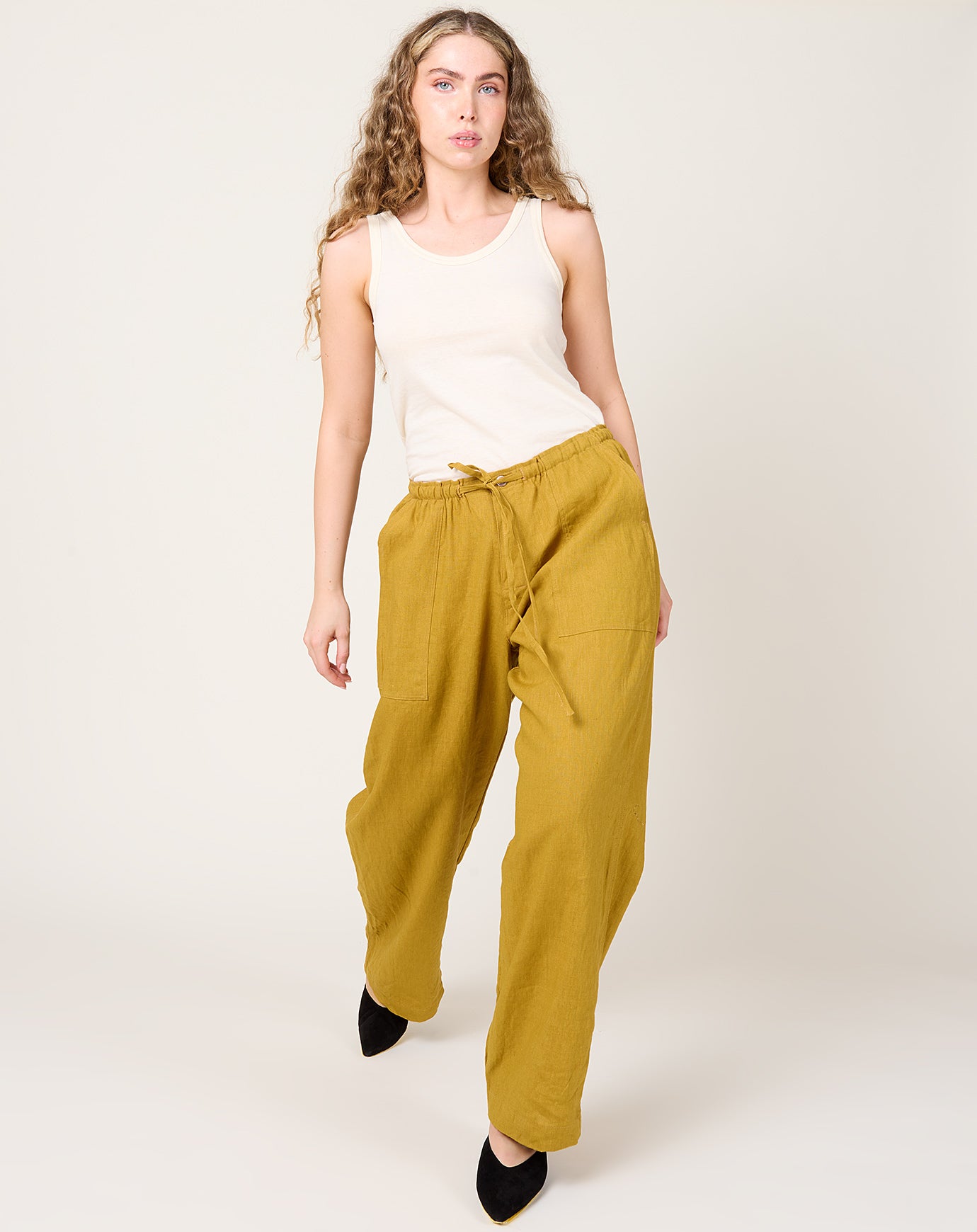 Ichi Antiquités Color Linen Pants in Mustard