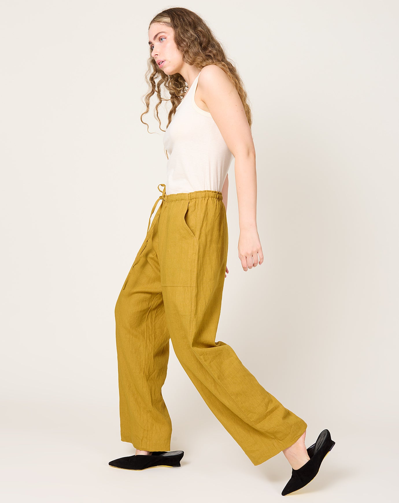 Ichi Antiquités Color Linen Pants in Mustard