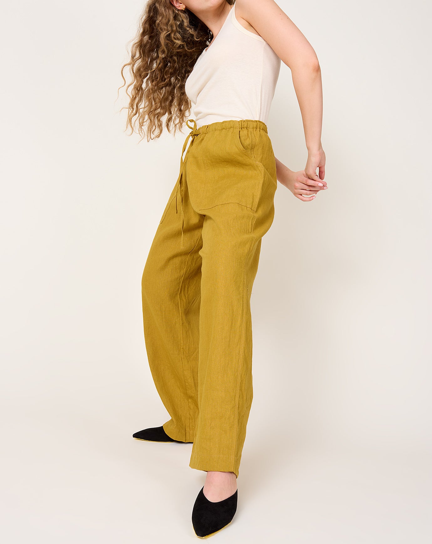 Ichi Antiquités Color Linen Pants in Mustard