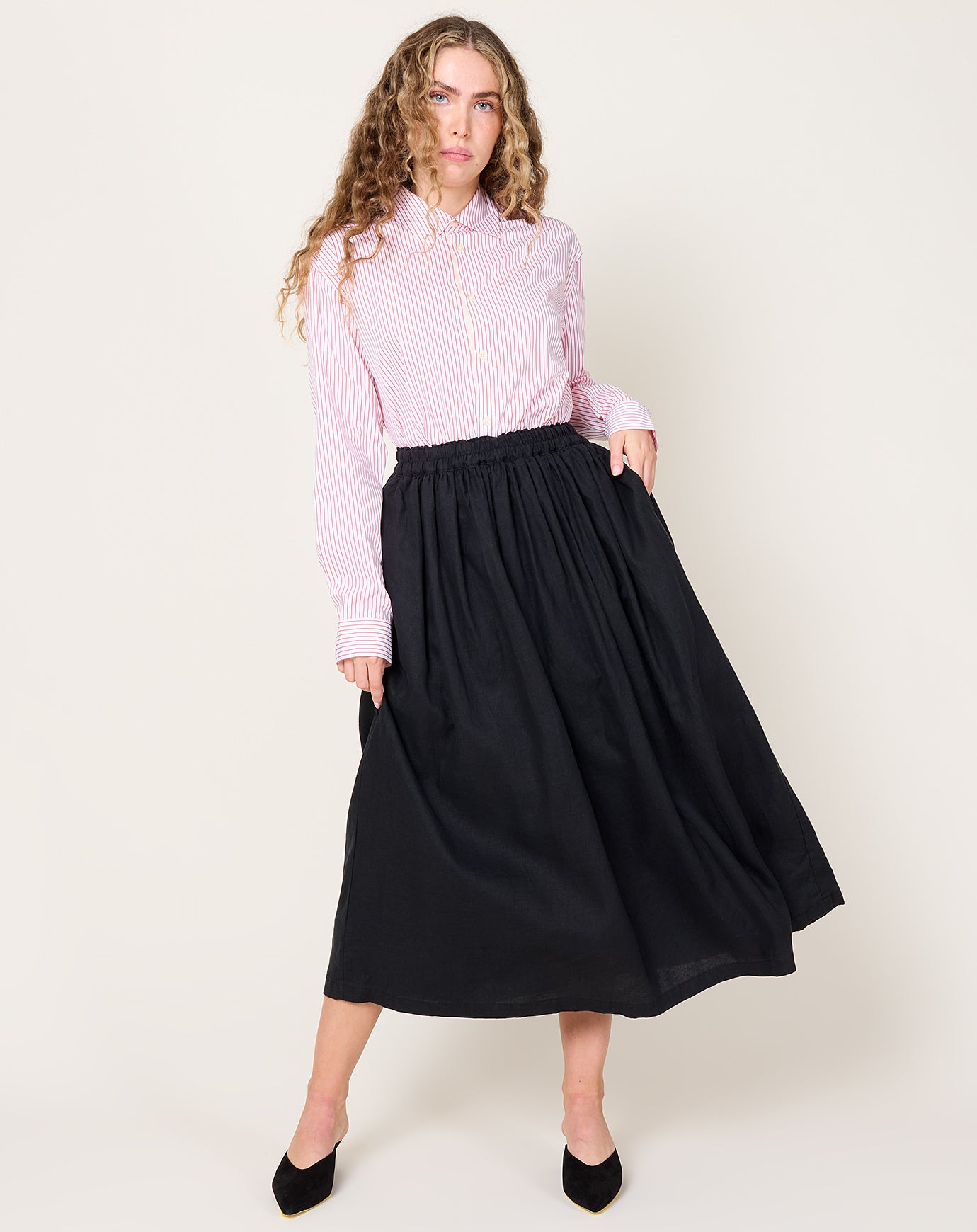 Ichi Antiquités Color Linen Skirt in Black