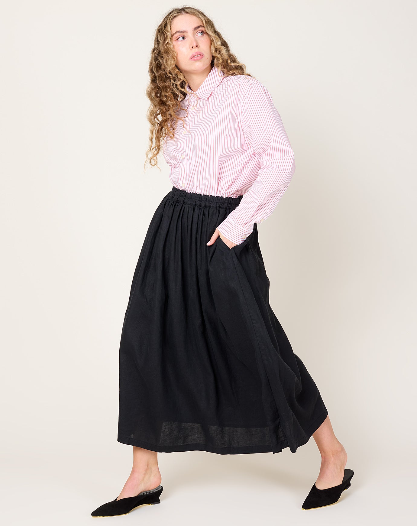 Ichi Antiquités Color Linen Skirt in Black