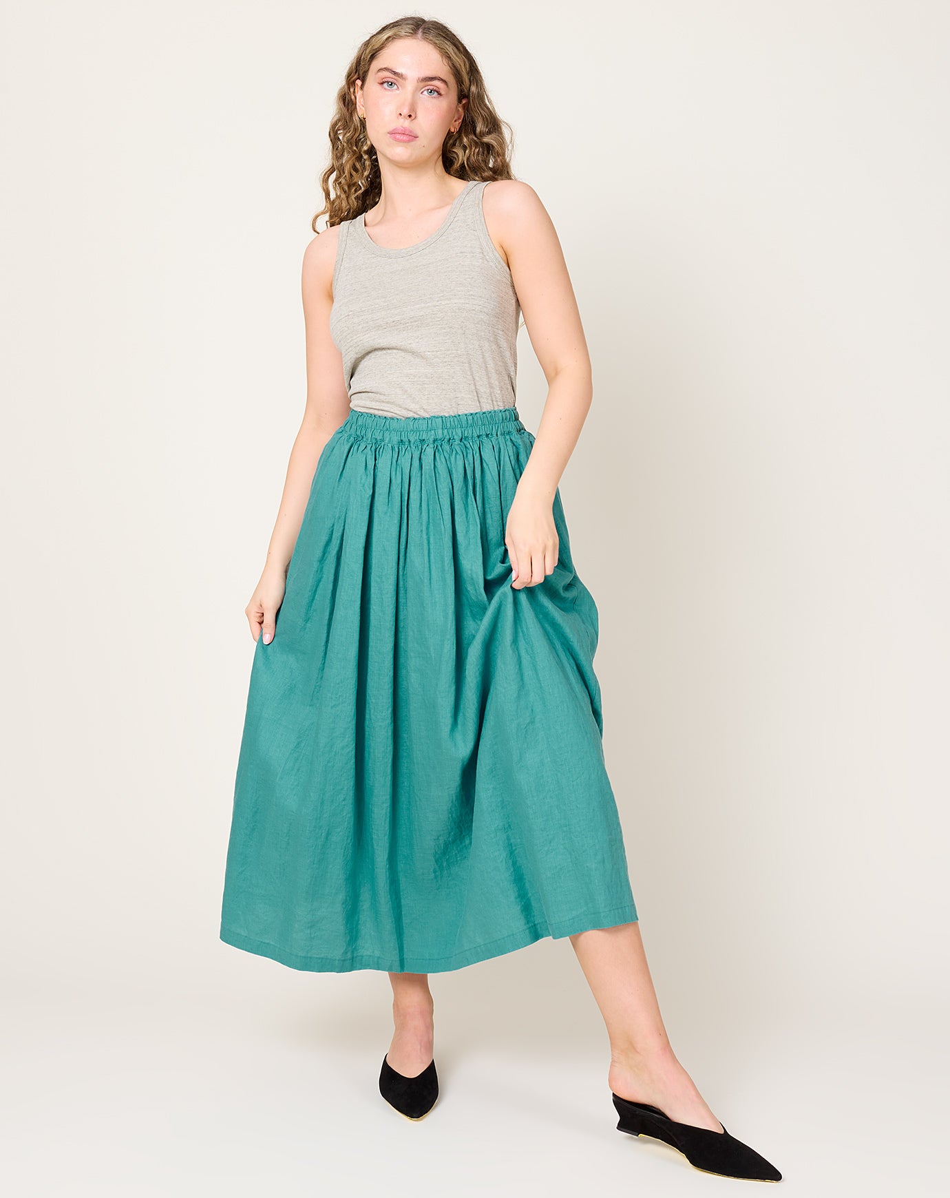 Ichi Antiquités Color Linen Skirt in Turquoise