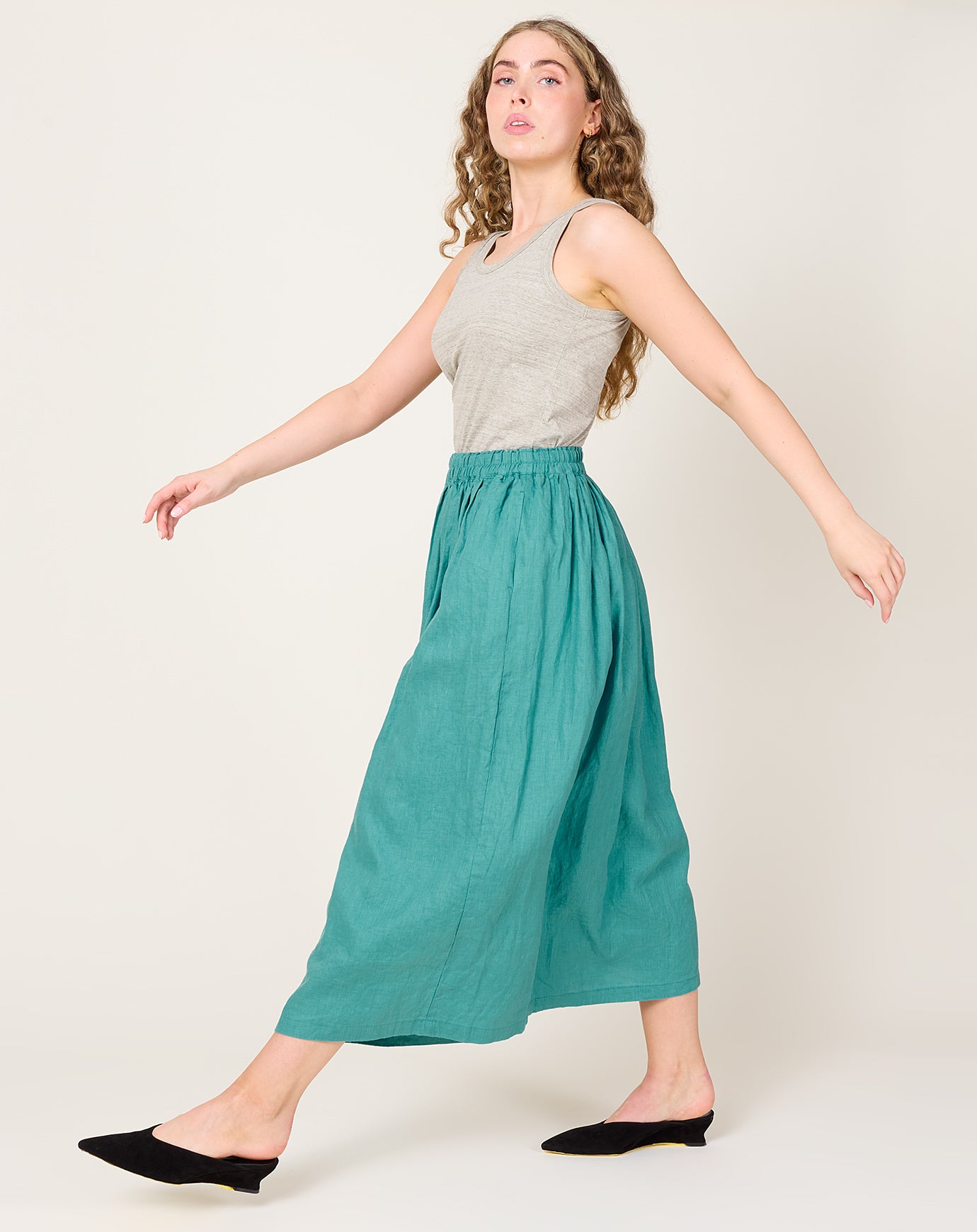 Ichi Antiquités Color Linen Skirt in Turquoise