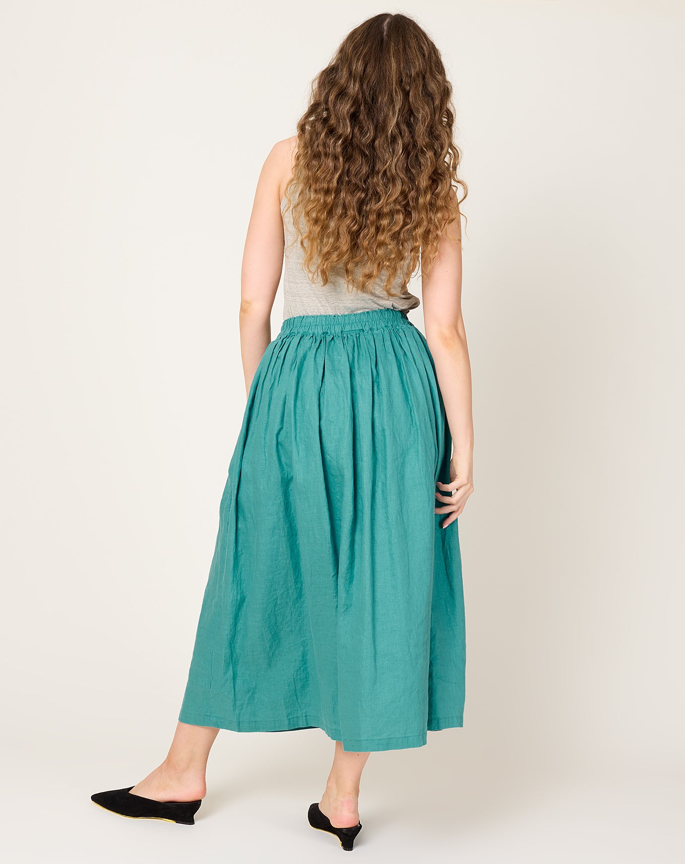 Ichi Antiquités Color Linen Skirt in Turquoise