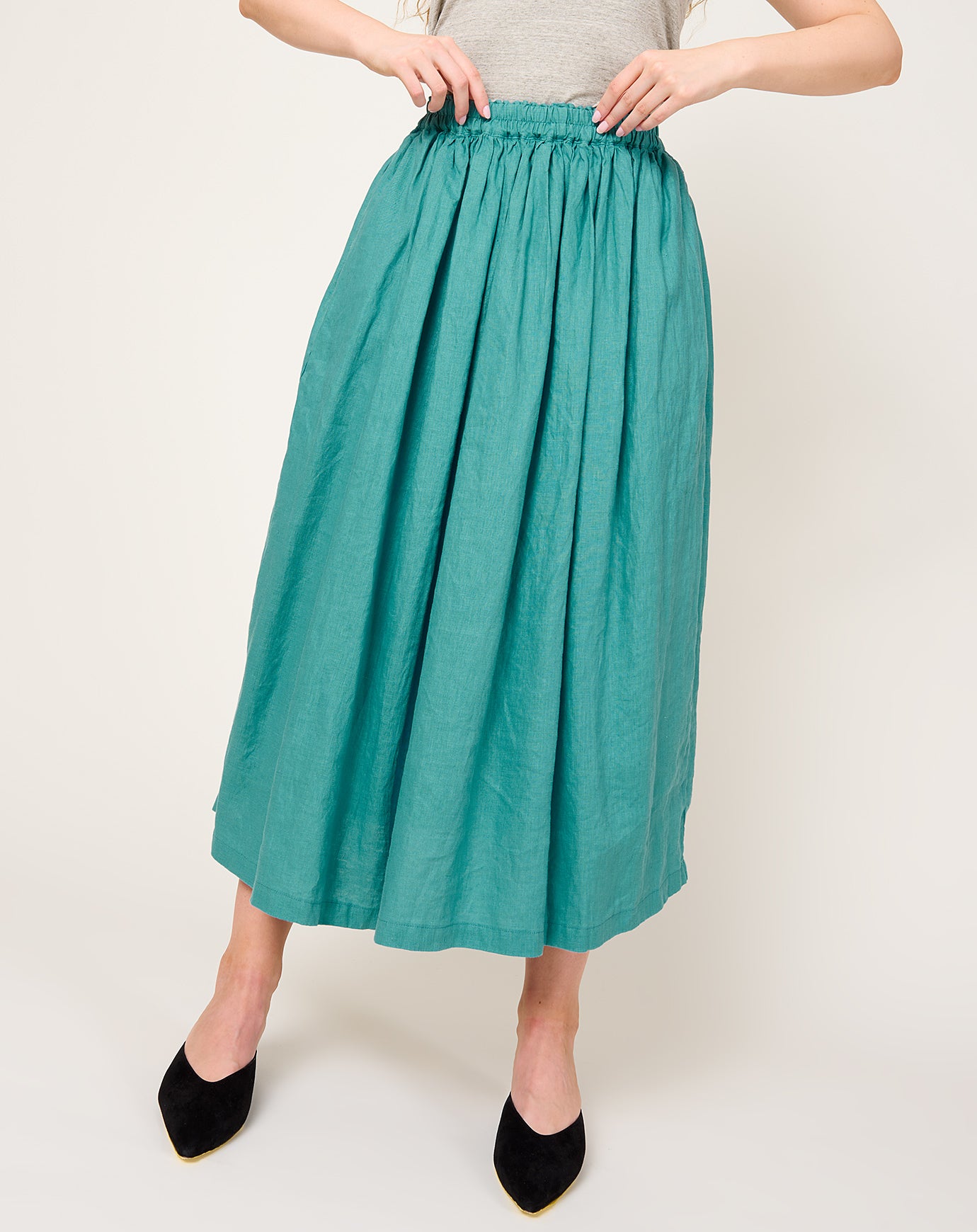 Ichi Antiquités Color Linen Skirt in Turquoise