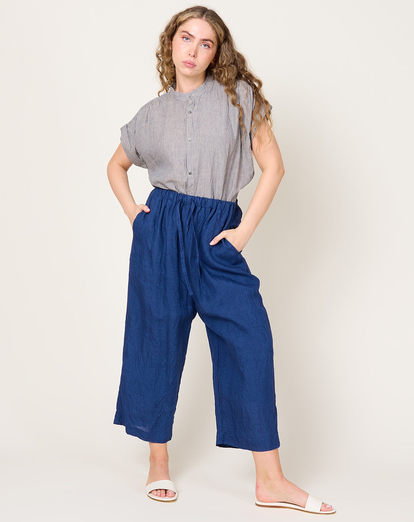 Ichi Antiquités Indigo Linen Pants