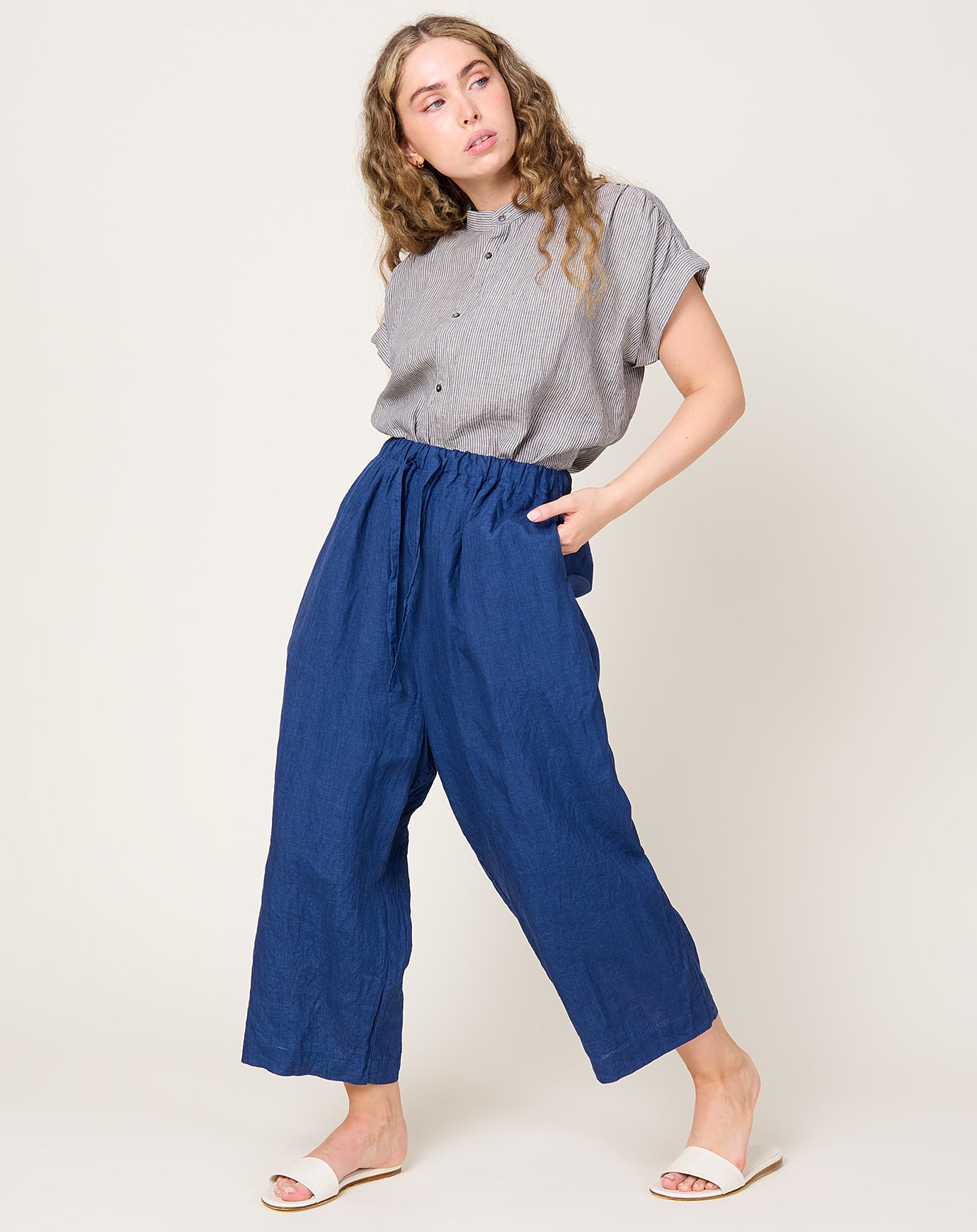 Ichi Antiquités Indigo Linen Pants