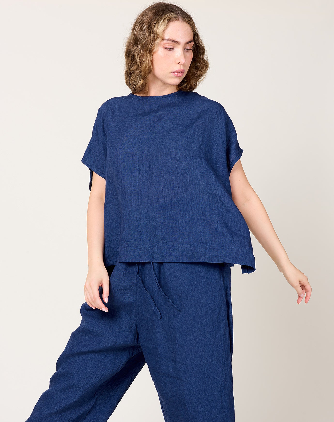 Ichi Antiquités Indigo Linen Pullover Blouse