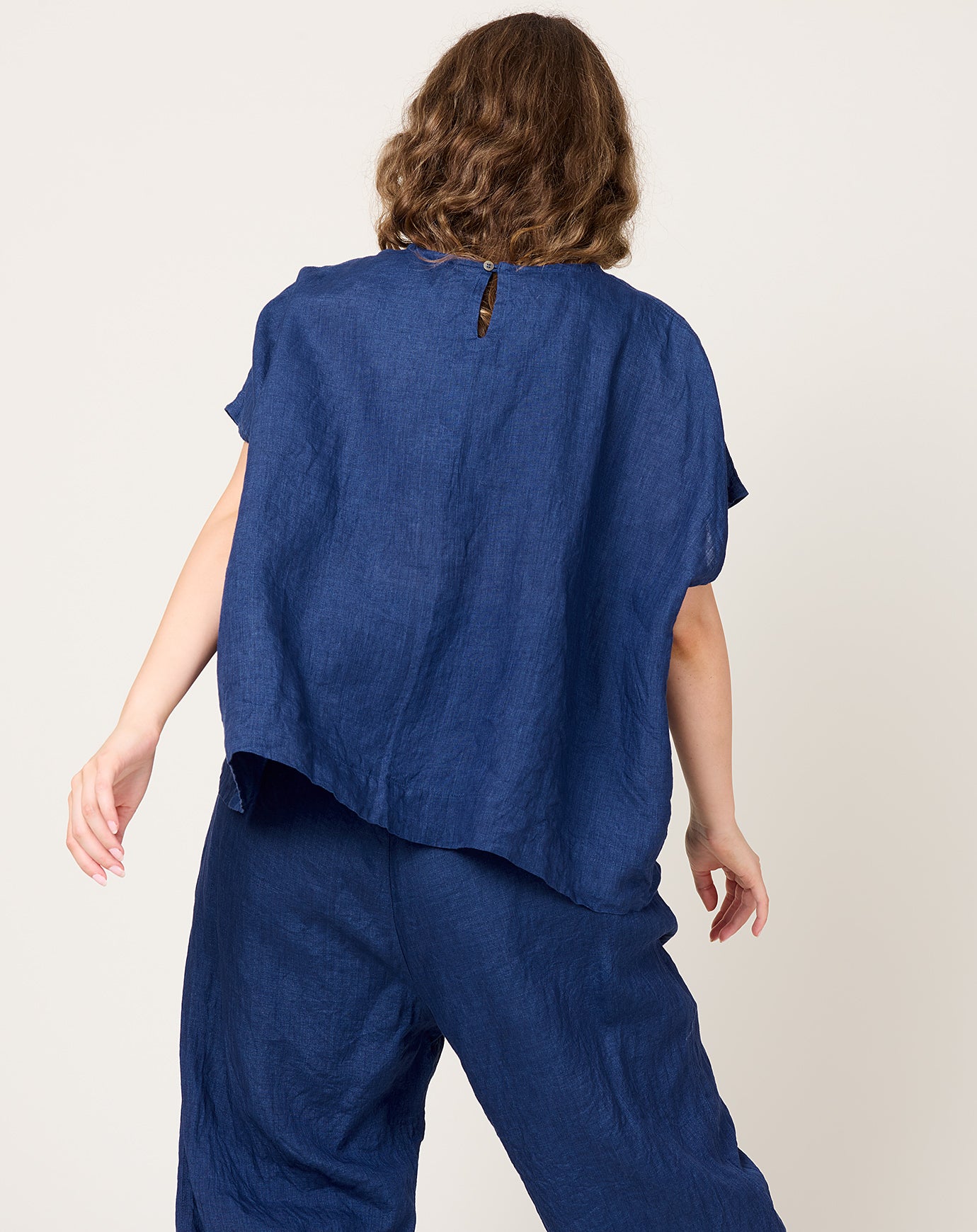 Ichi Antiquités Indigo Linen Pullover Blouse