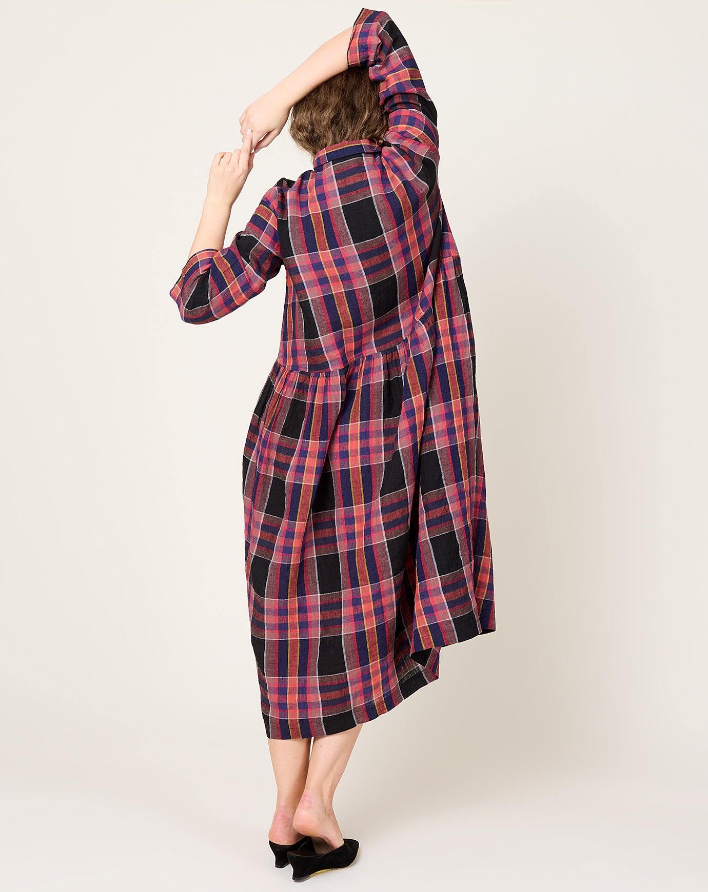 Ichi Antiquités Linen Check Dress in Black