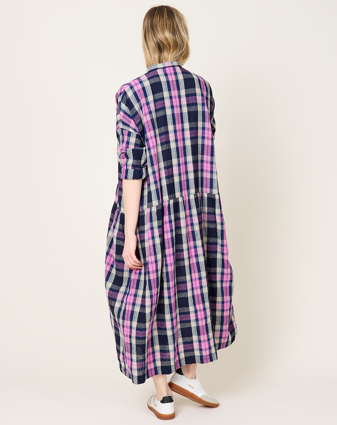 Ichi Antiquités L/C Tartan Dress in Indigo