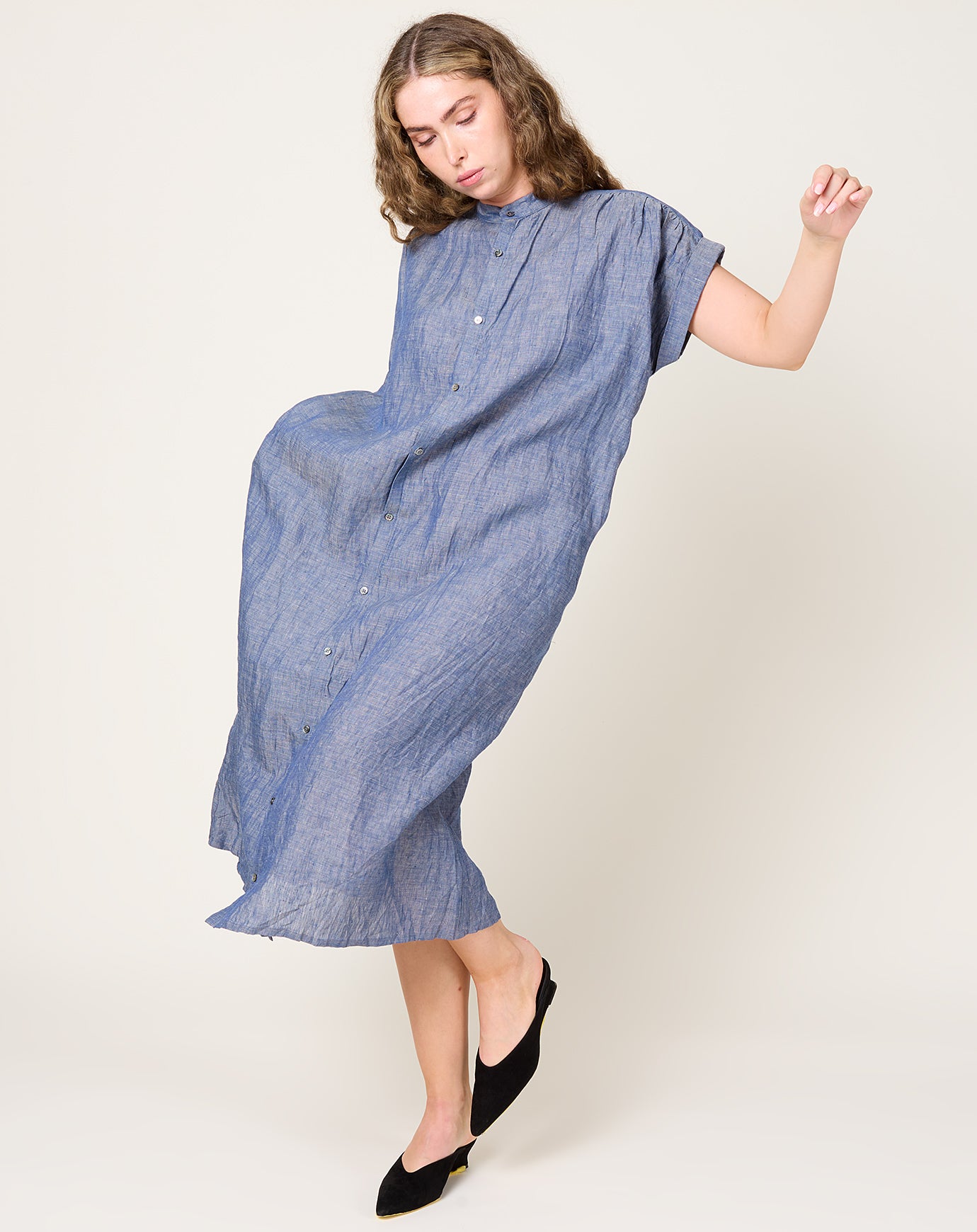 Ichi Antiquités Linen Dungaree Dress in Blue