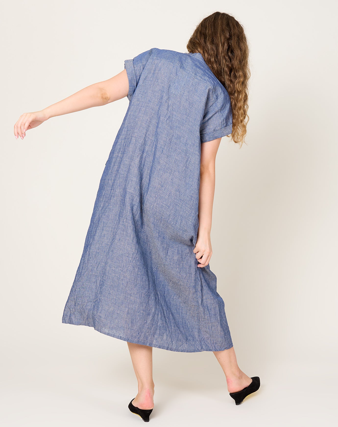 Ichi Antiquités Linen Dungaree Dress in Blue