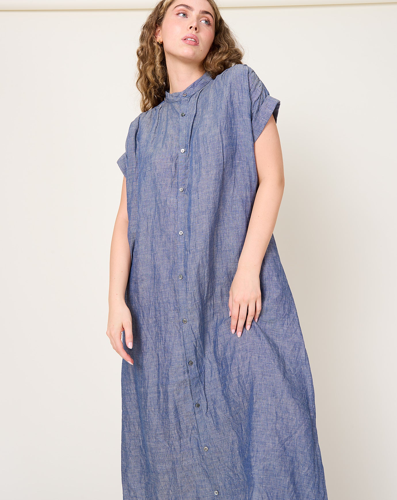 Ichi Antiquités Linen Dungaree Dress in Blue
