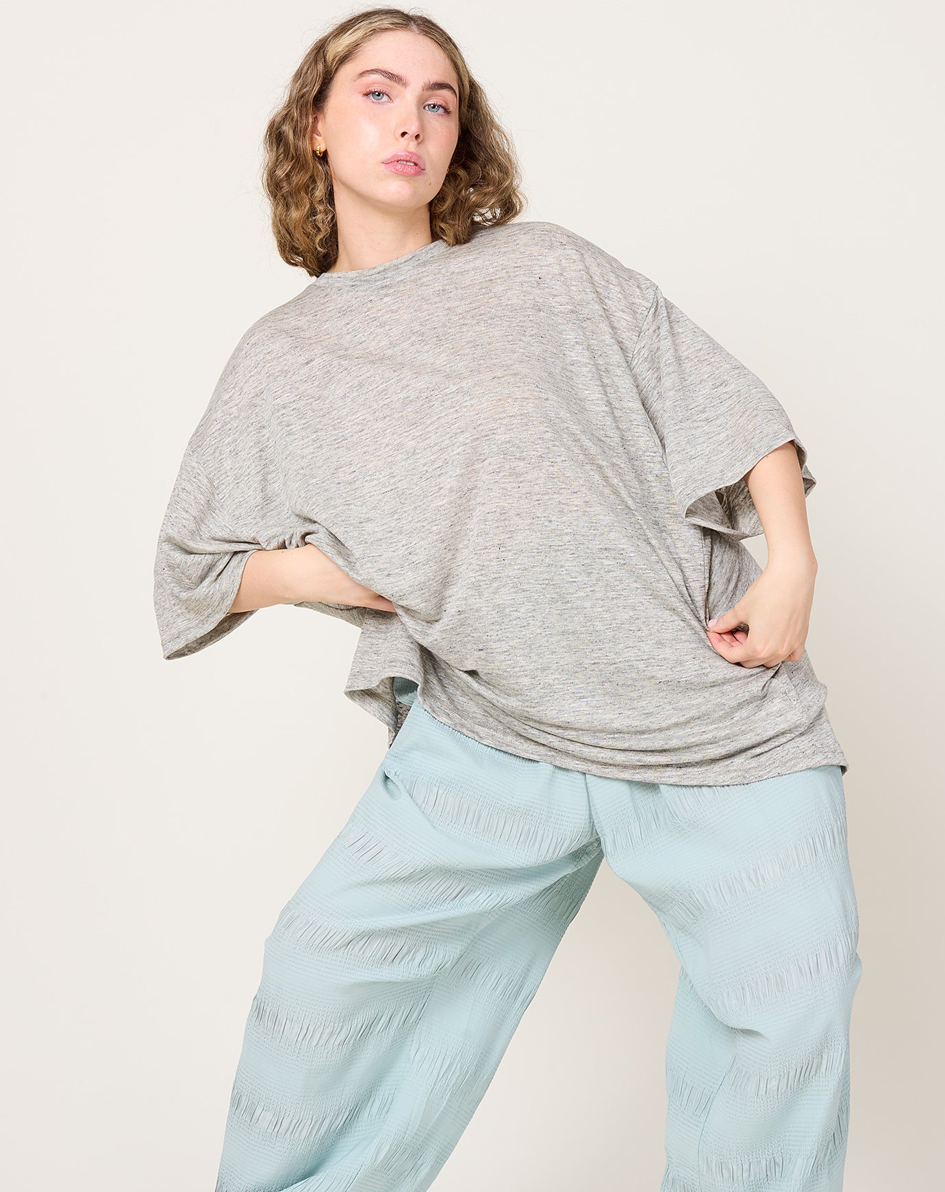 Ichi Antiquités Linen Jersey Pullover in Grey