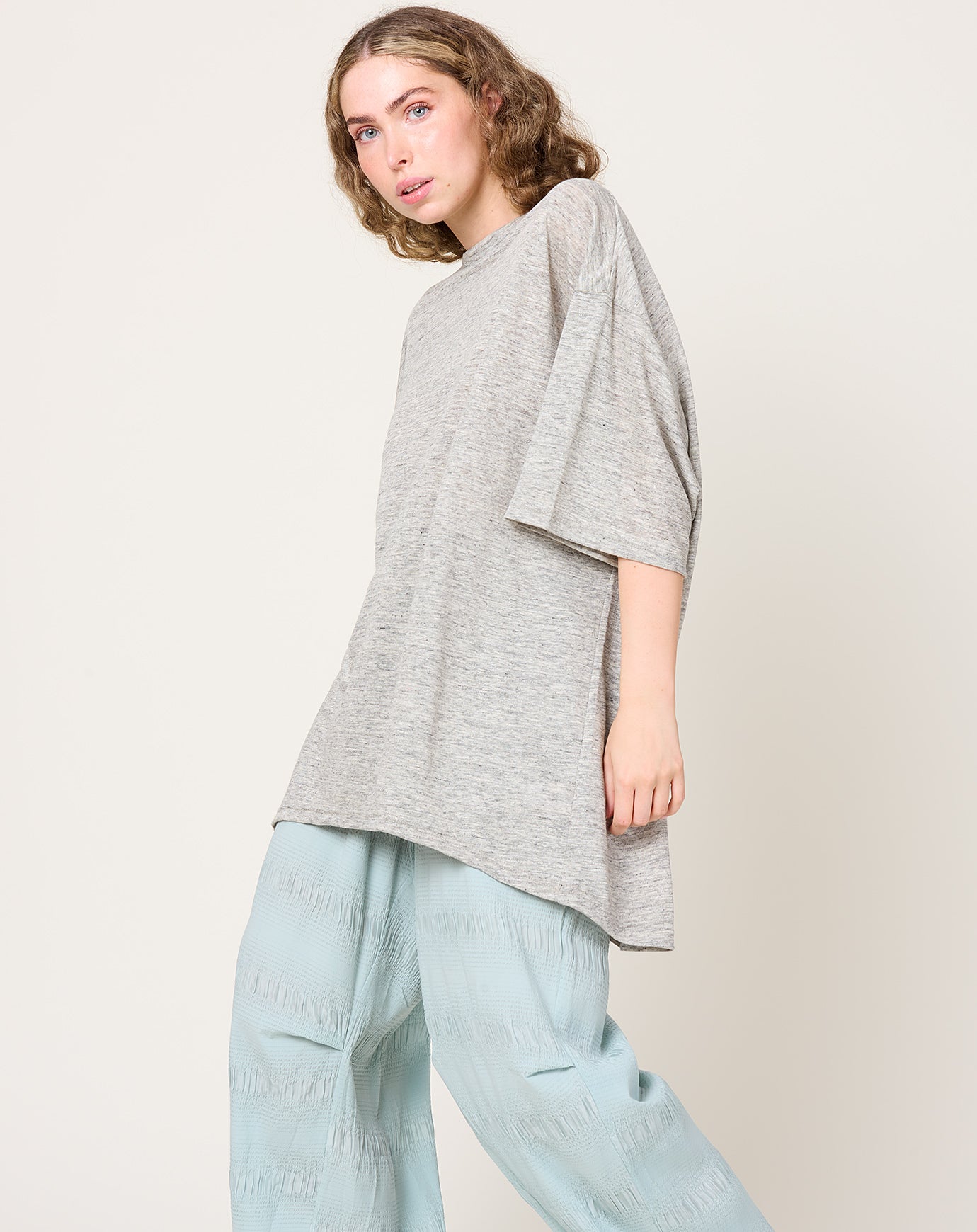 Ichi Antiquités Linen Jersey Pullover in Grey