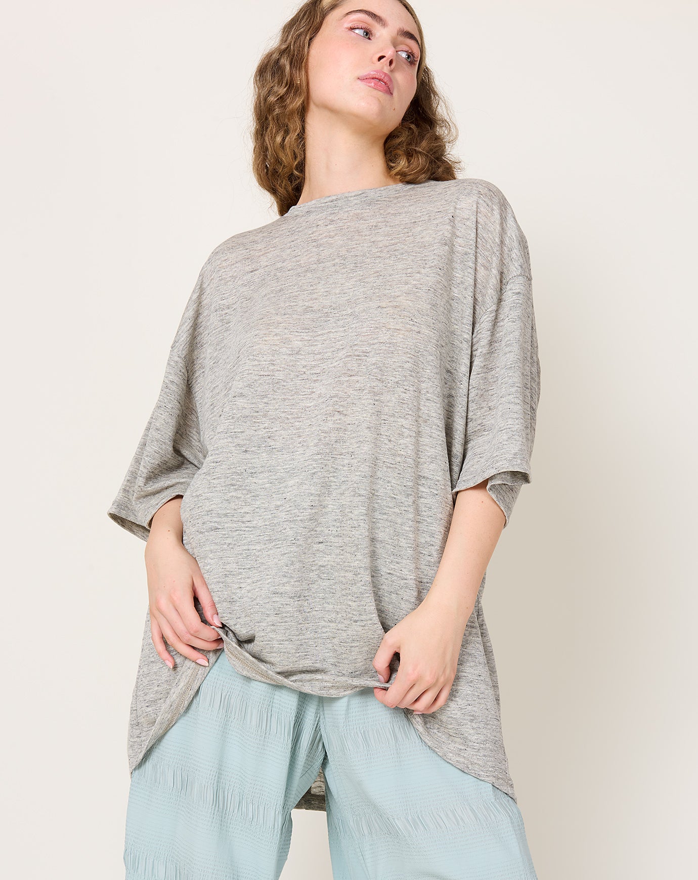 Ichi Antiquités Linen Jersey Pullover in Grey
