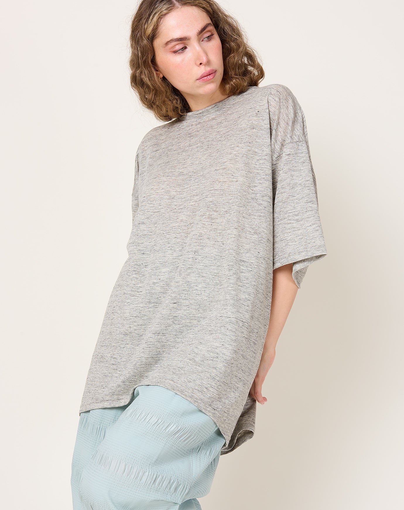 Ichi Antiquités Linen Jersey Pullover in Grey