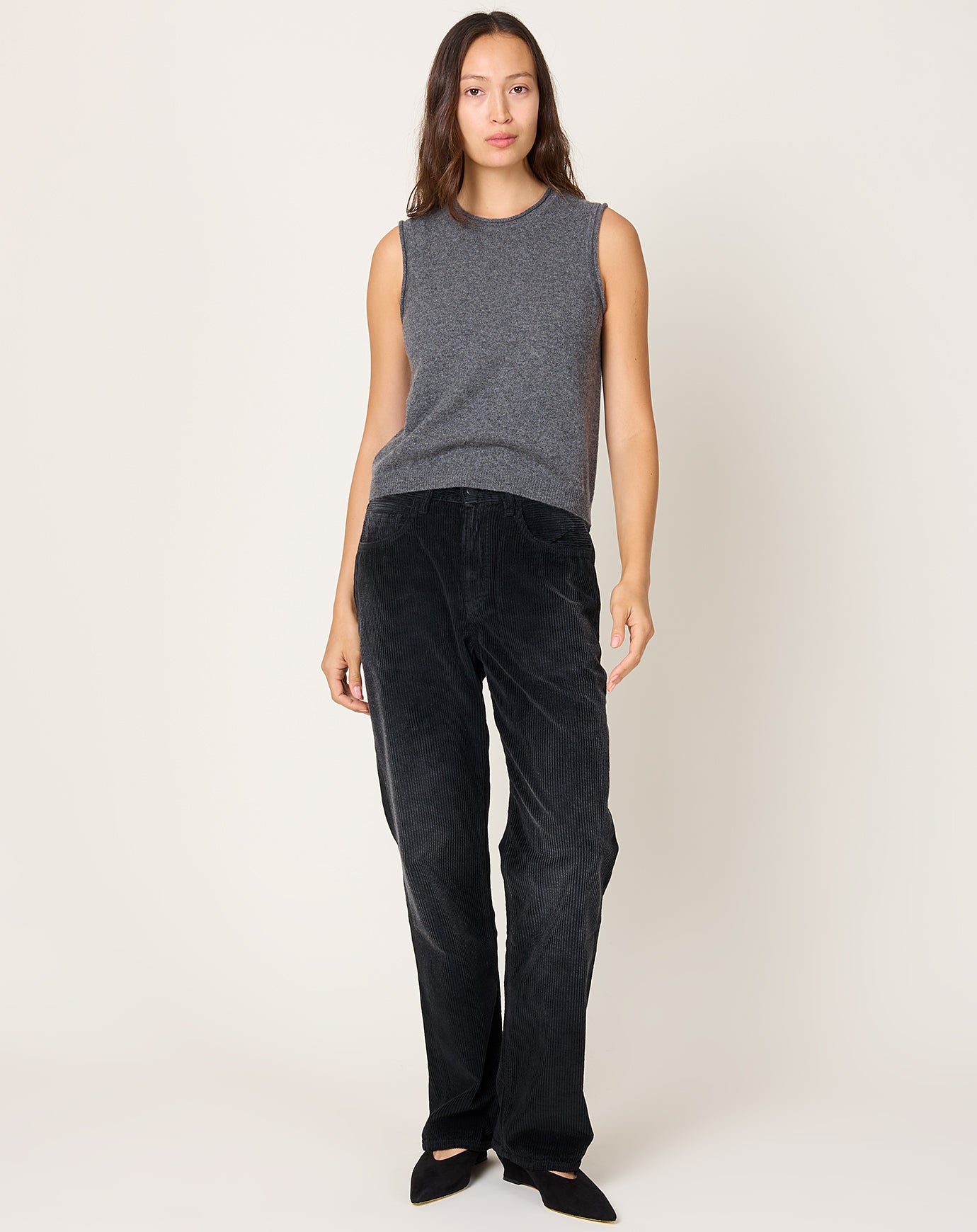 Kallmeyer Gabby Tapered Jean in Black Distressed Corduroy