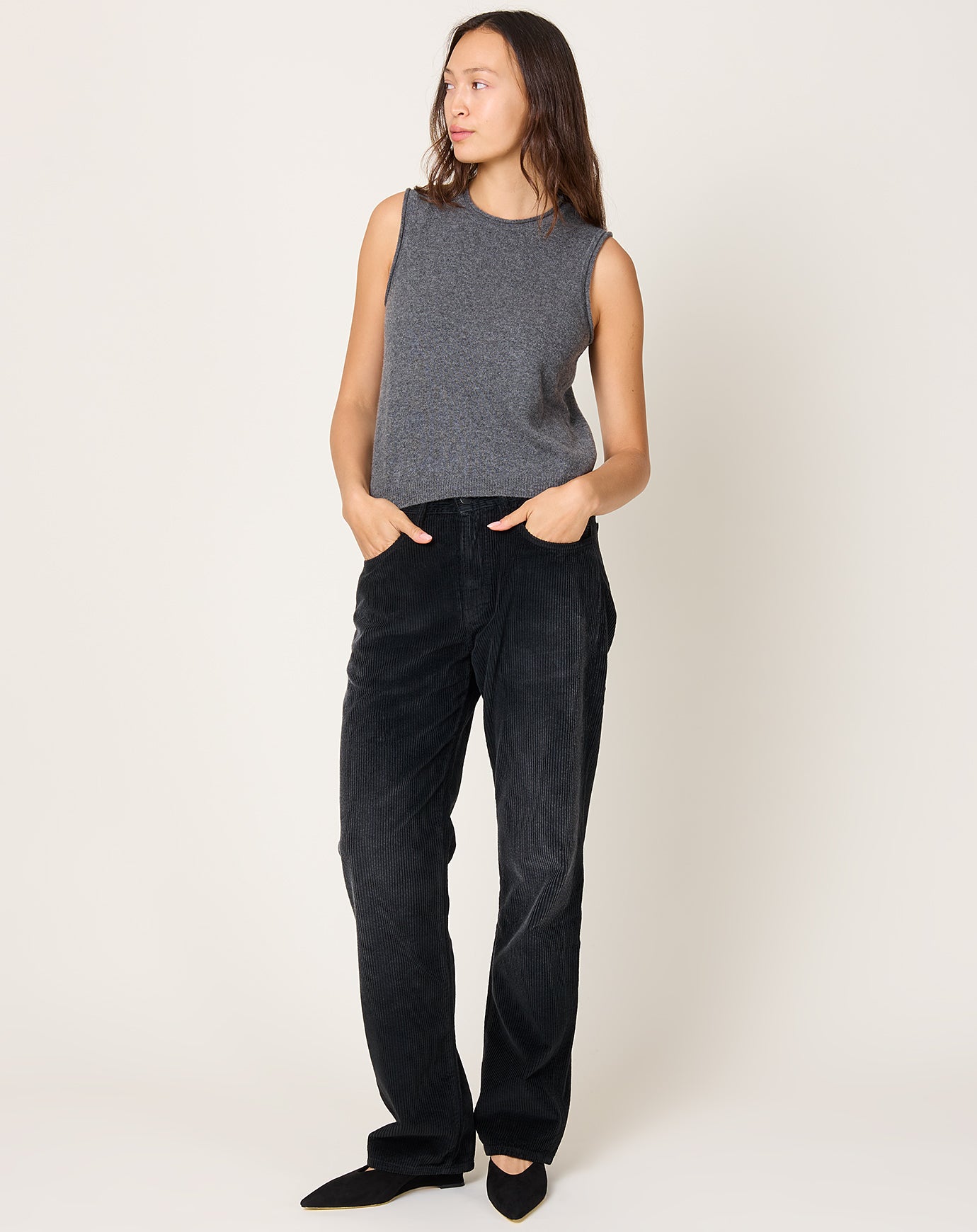 Kallmeyer Gabby Tapered Jean in Black Distressed Corduroy