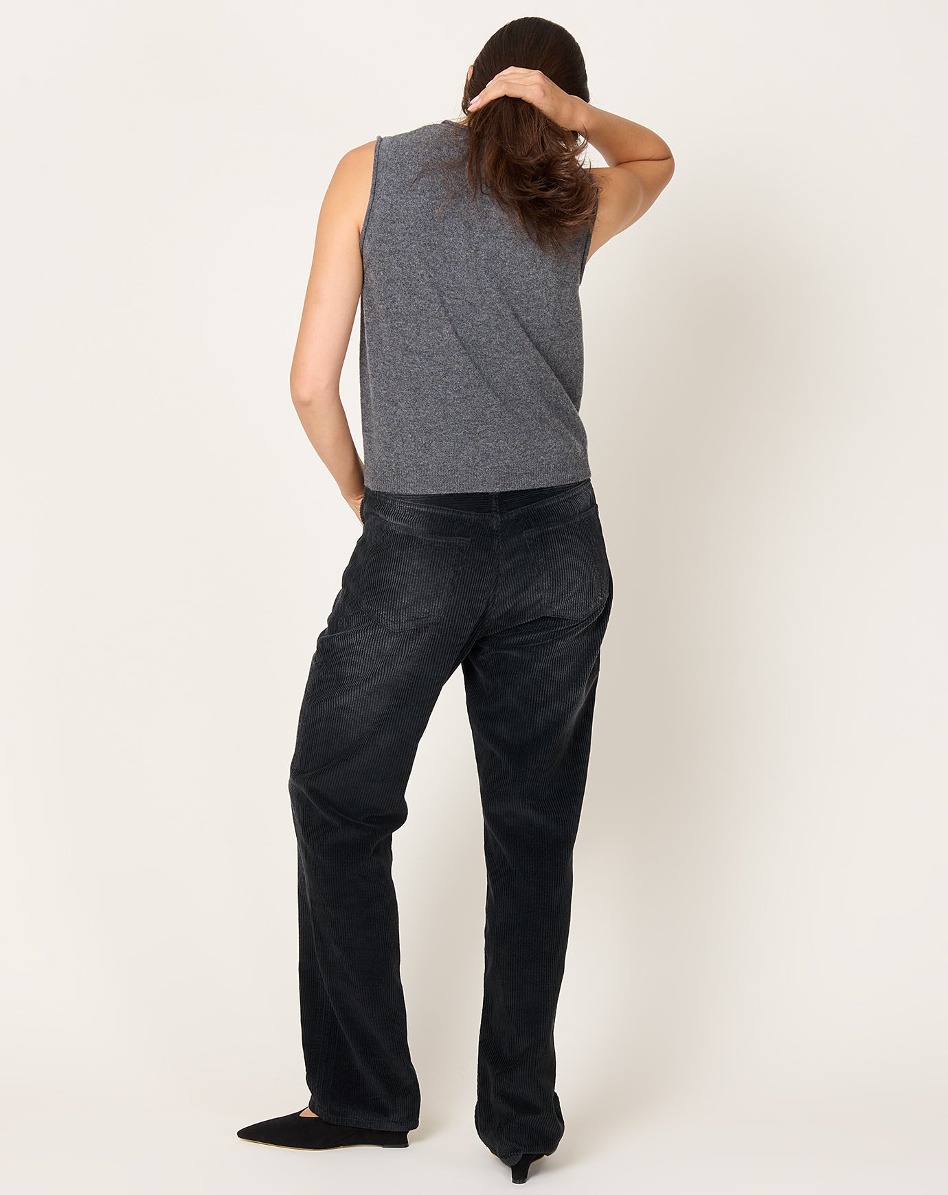 Kallmeyer Gabby Tapered Jean in Black Distressed Corduroy