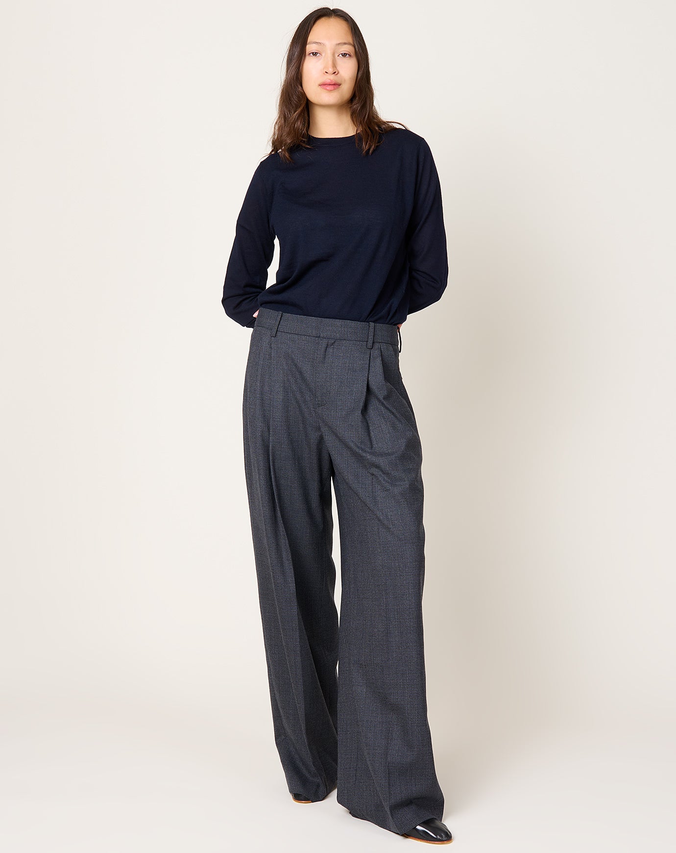 Kallmeyer Roxana Low Rise Trouser in Navy Houndstooth