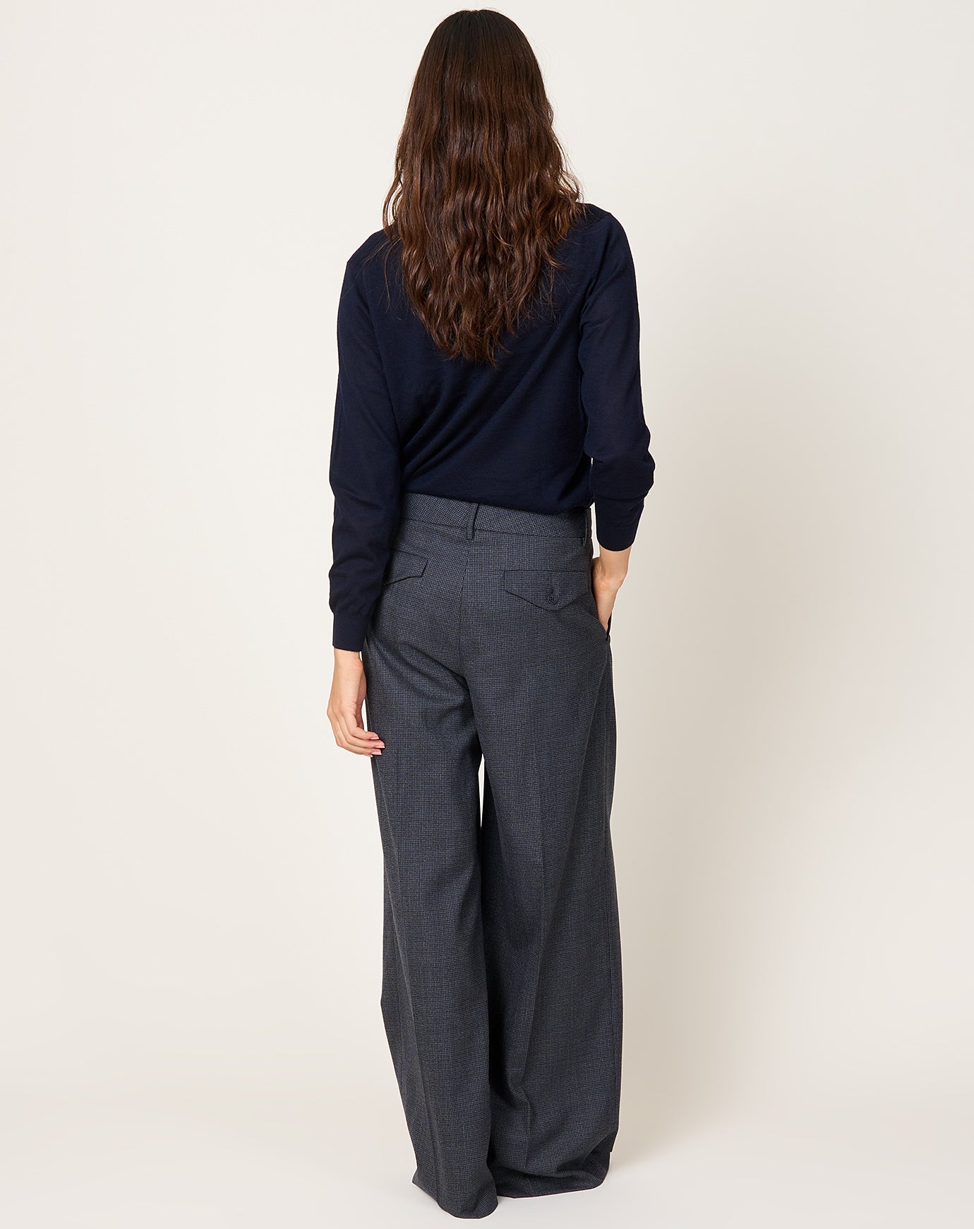 Kallmeyer Roxana Low Rise Trouser in Navy Houndstooth