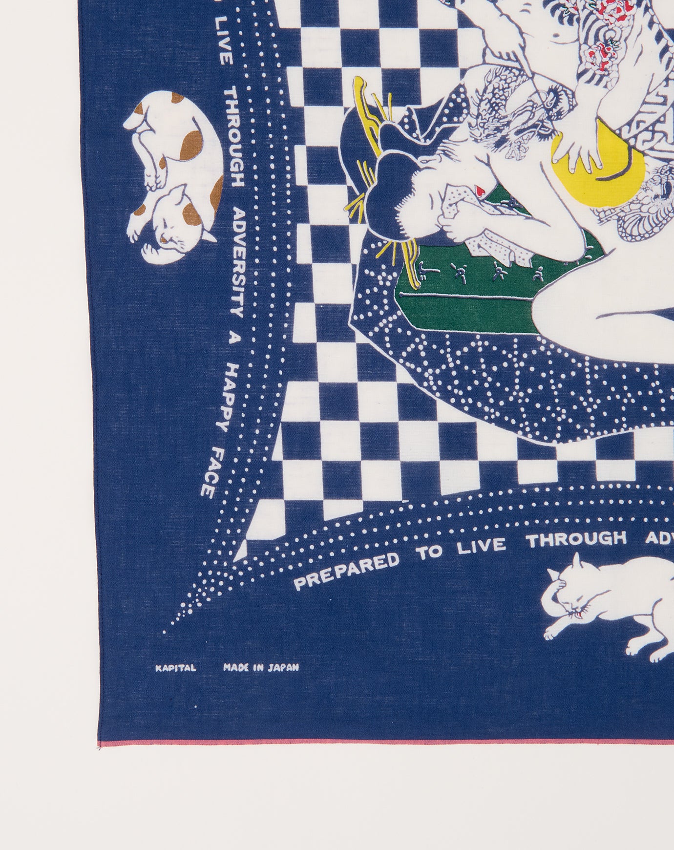 Kapital Fastcolor Selvedge Bandana (RAINBOWY NO WOMAN NO CRY) in Navy