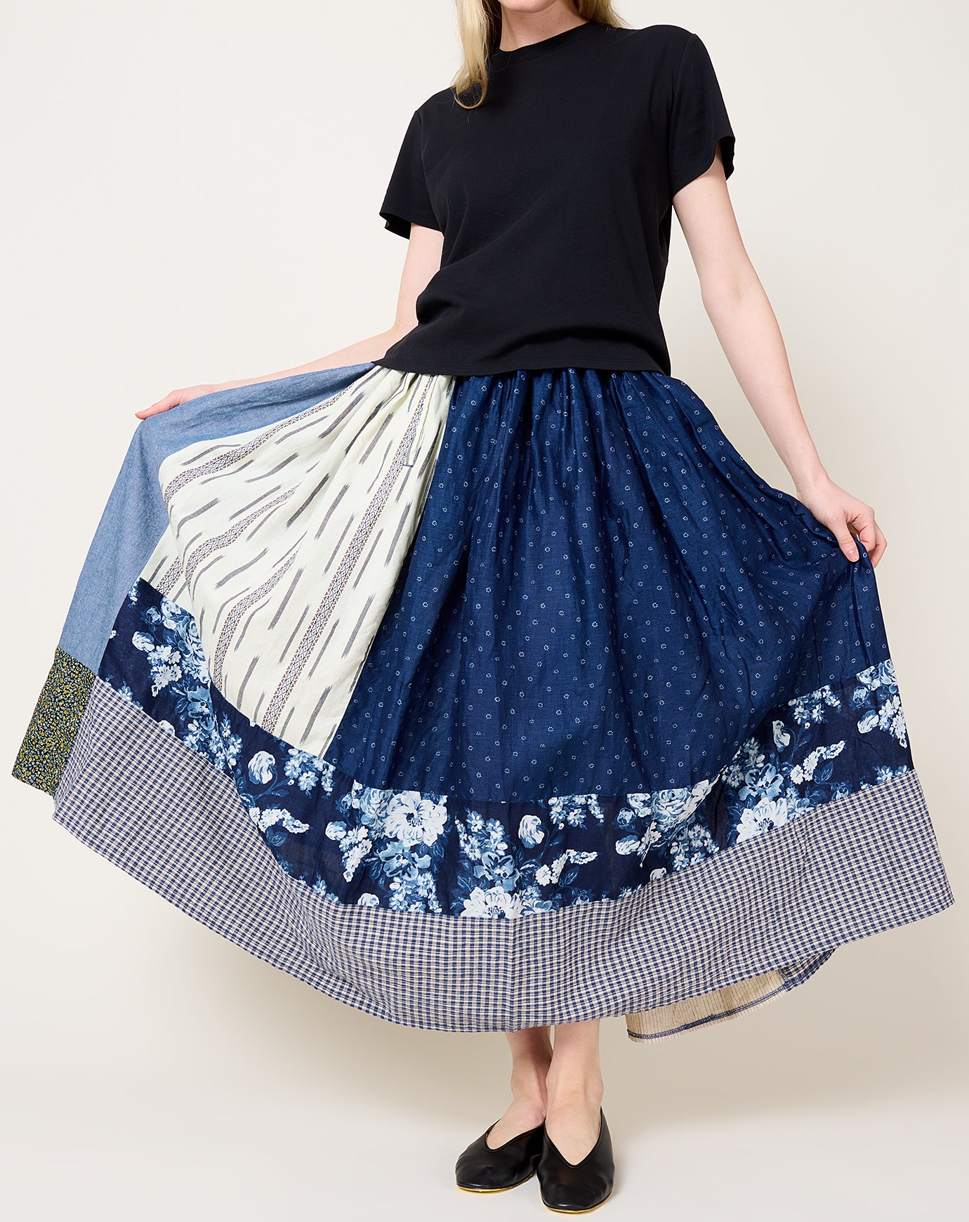 Kapital Patchwork Gathered Skirt in IDG