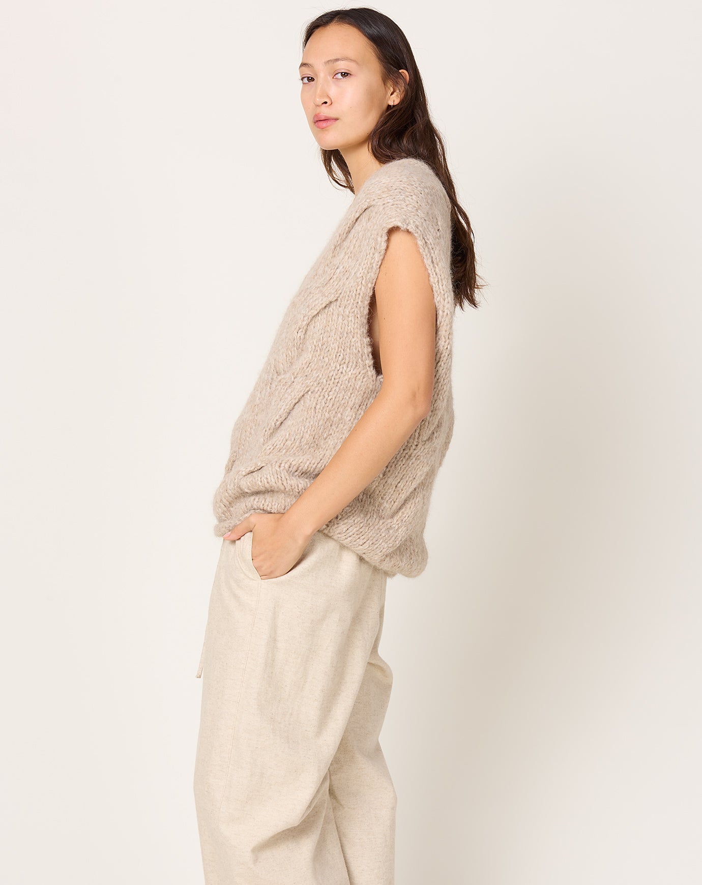 Lauren Manoogian Handknit Cable Vest in Husk