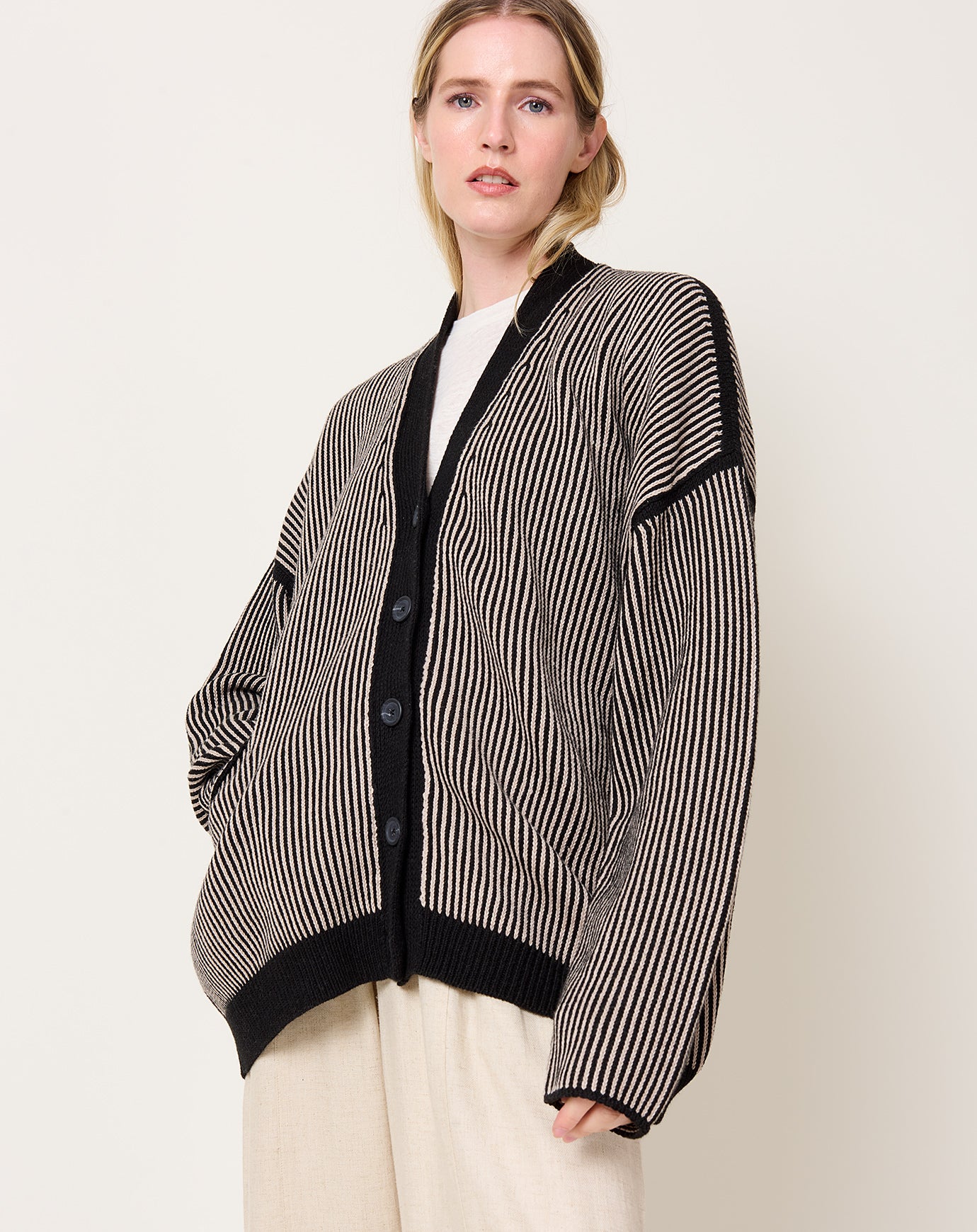Lauren Manoogian Linea Cardigan in Black Melange & Sisel