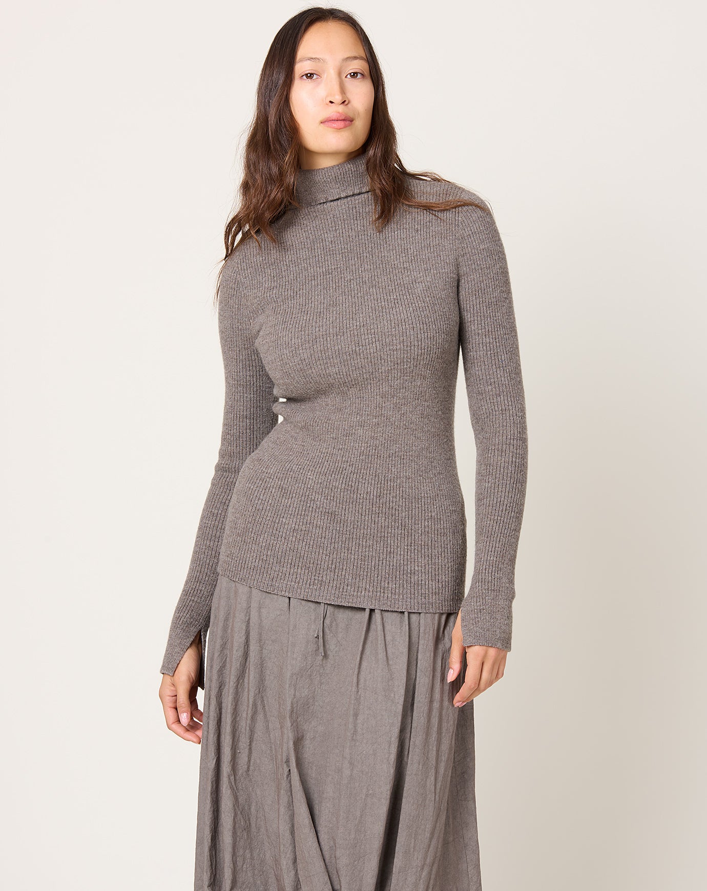 Lauren Manoogian Rib Split Turtleneck in CInder