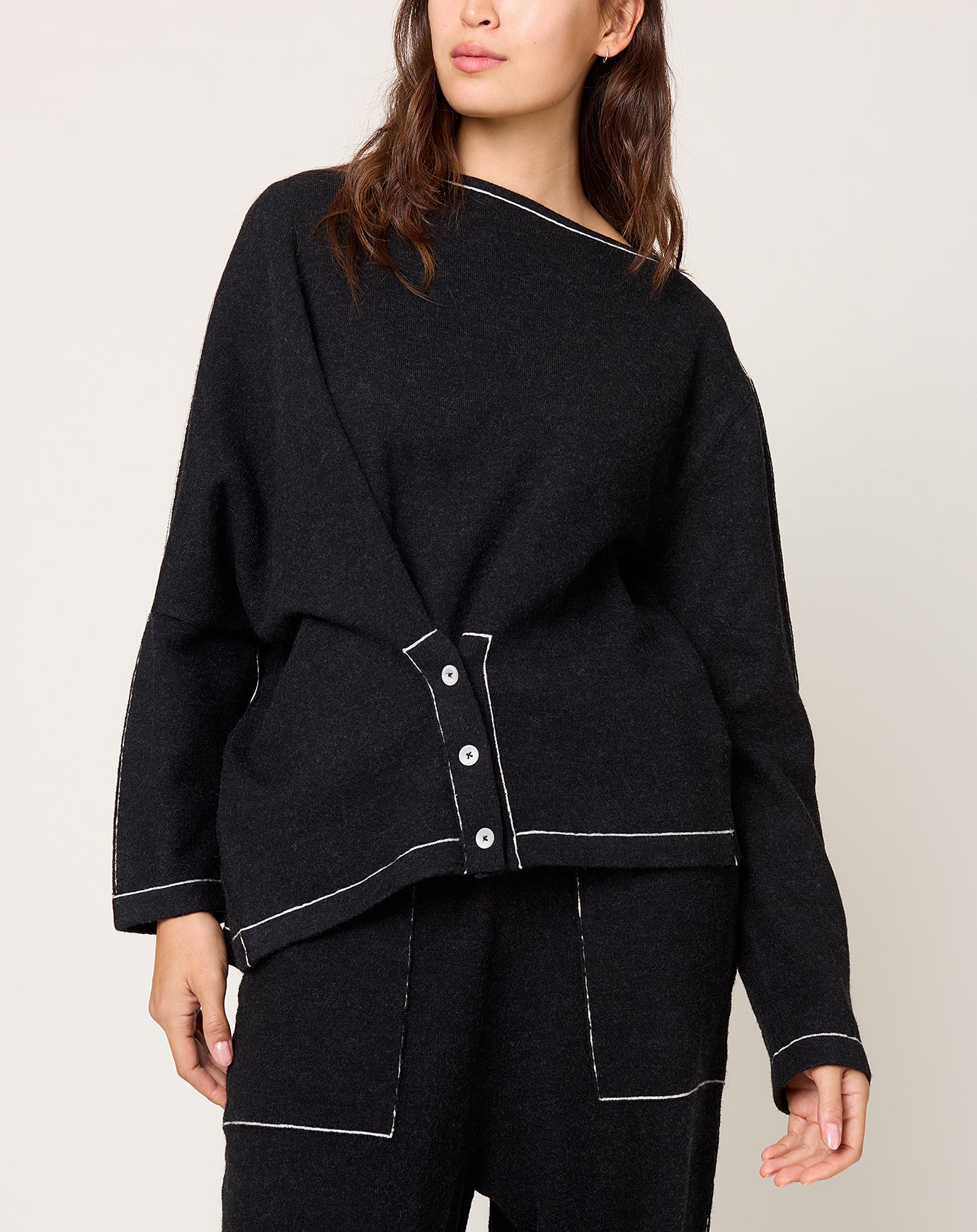 Lauren Manoogian Stitch Button Pullover in Black Melange