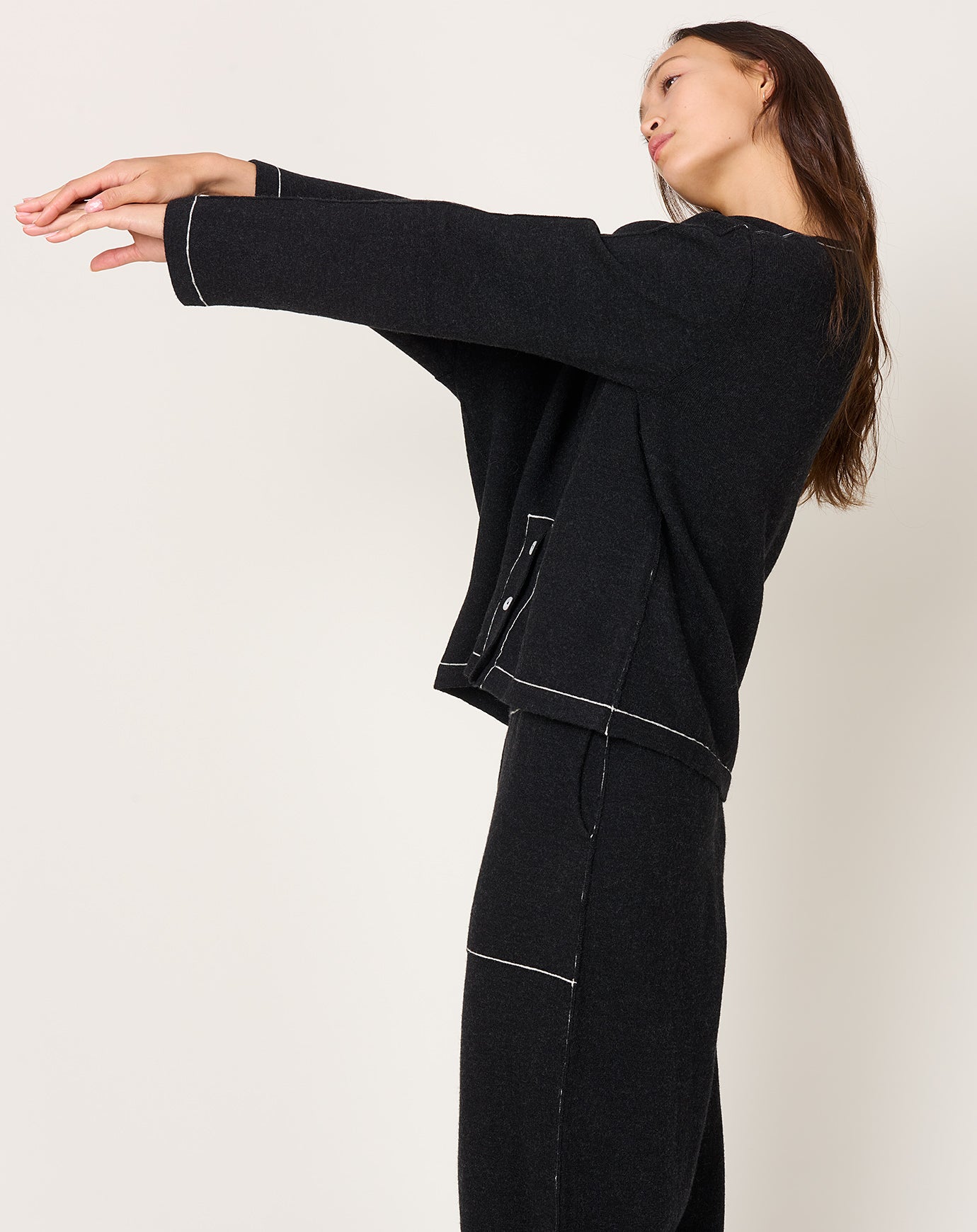 Lauren Manoogian Stitch Button Pullover in Black Melange