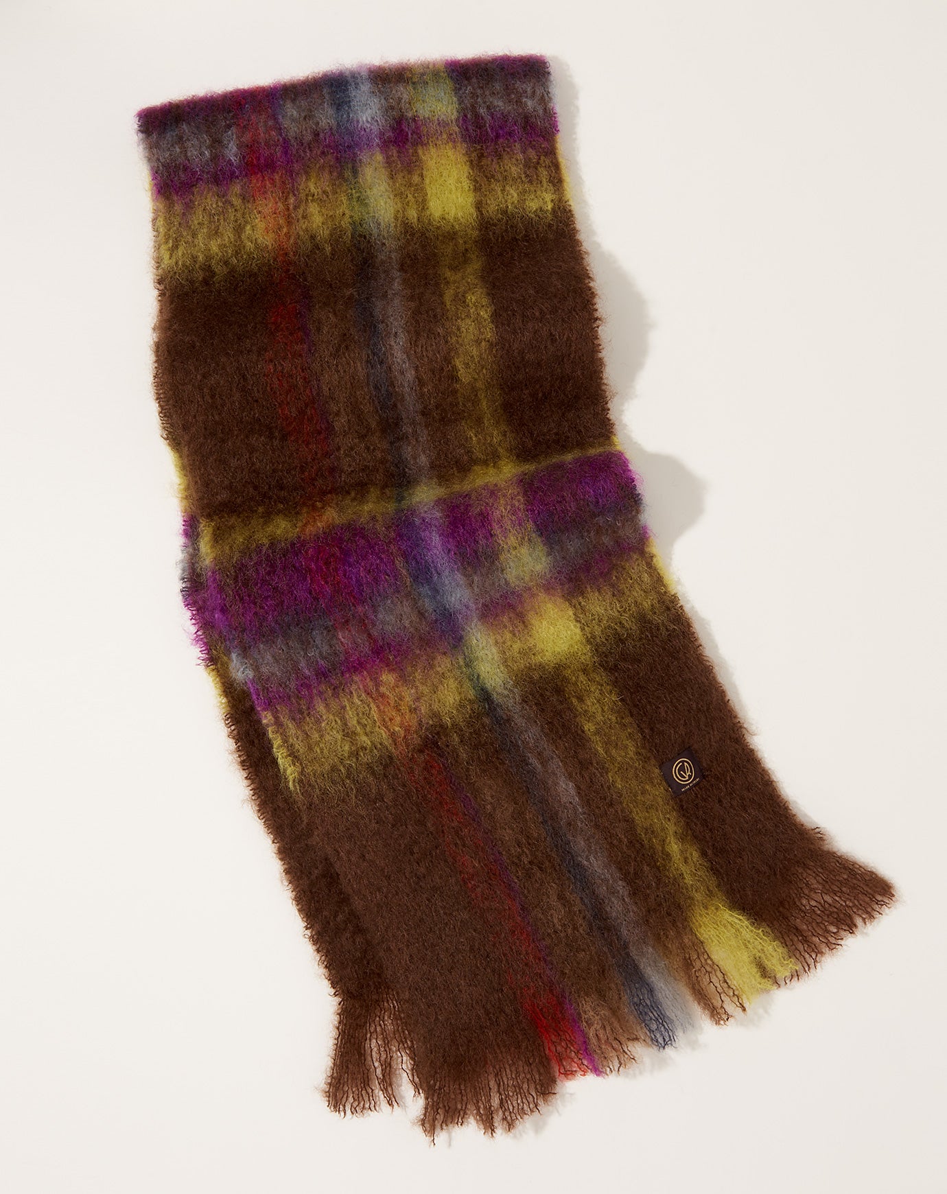 Mantas Ezcaray Mohair Tartan Scarf in Brown