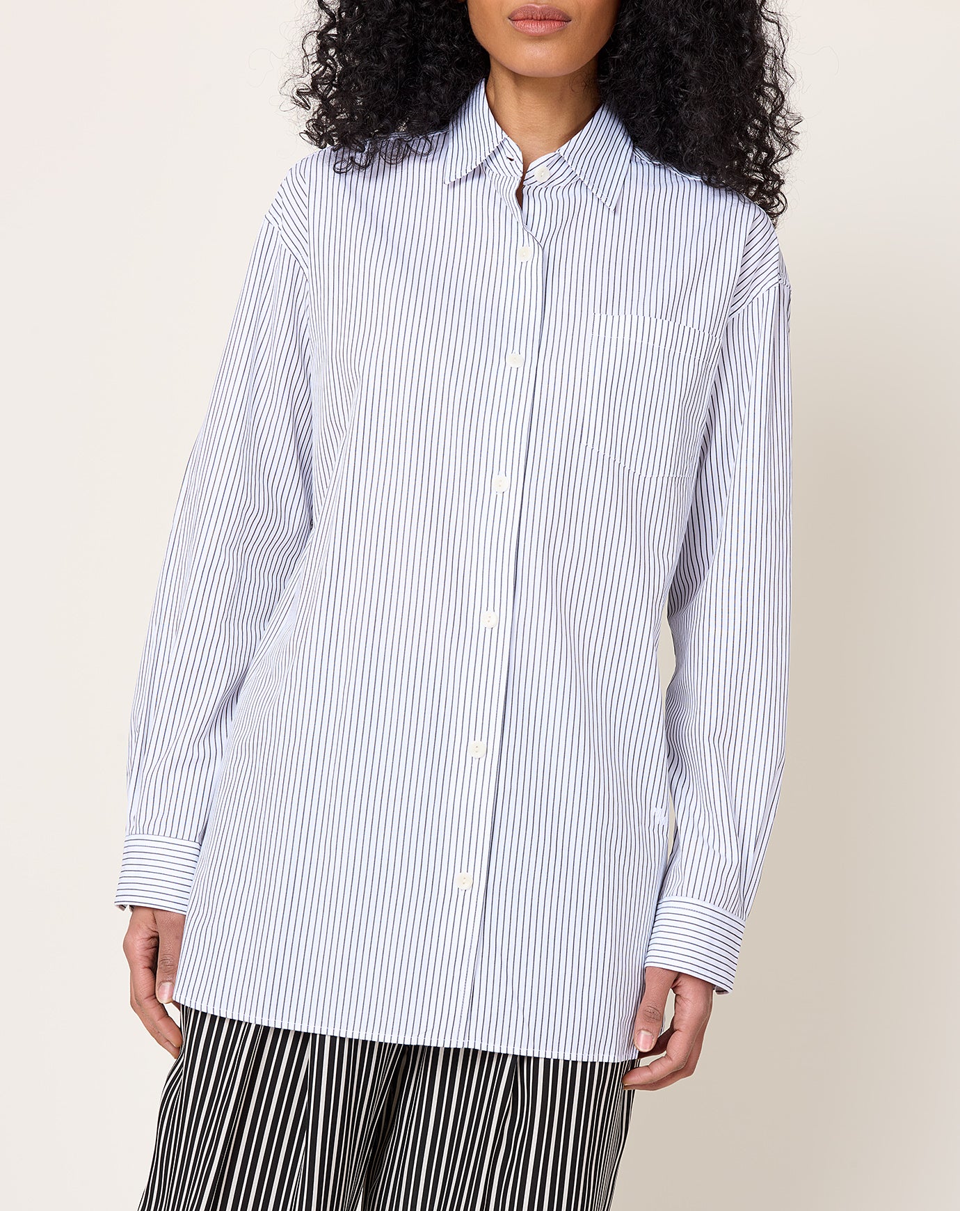 Maria McManus A-Line Tunic Shirt in Black & White Pinstripe