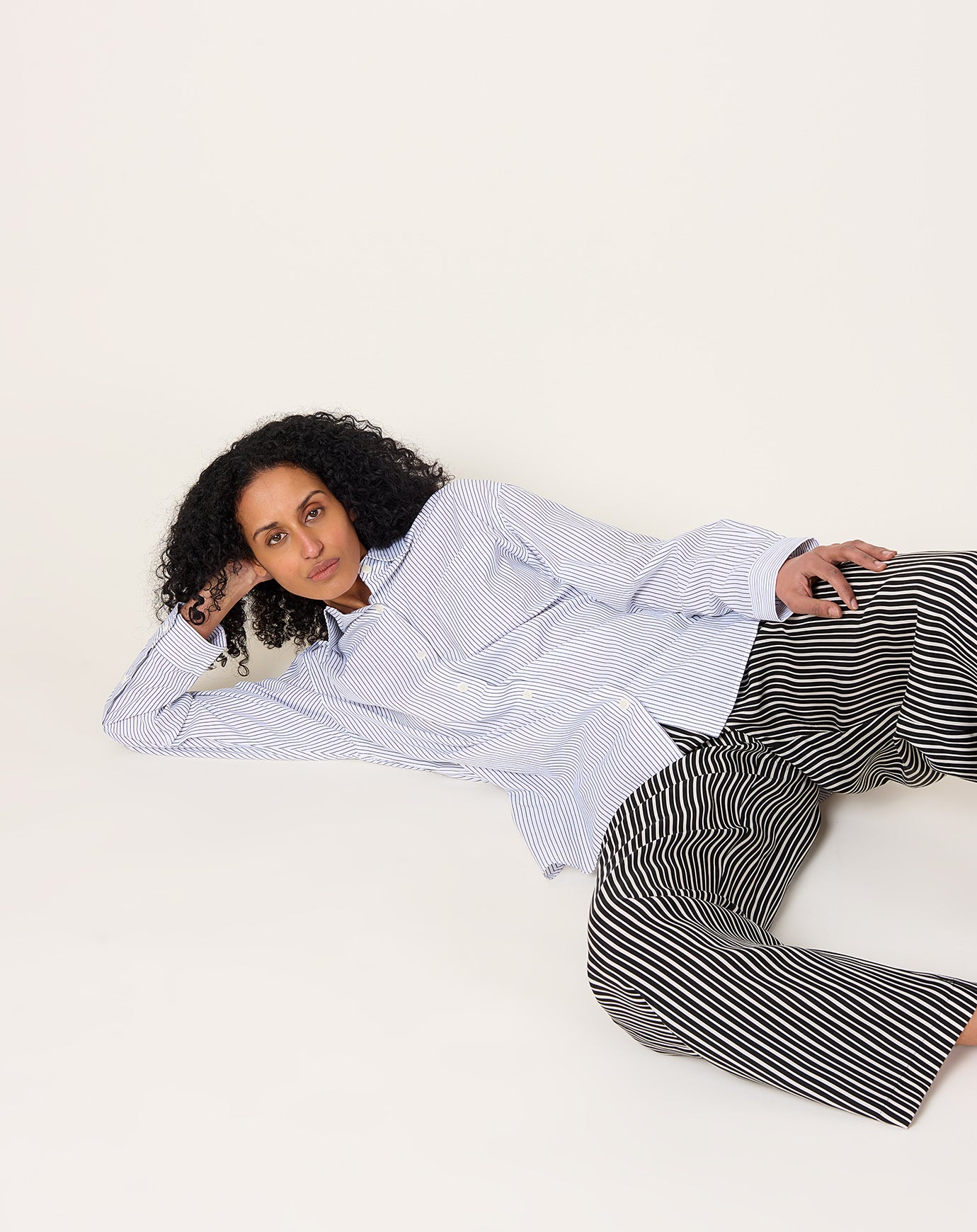 Maria McManus A-Line Tunic Shirt in Black & White Pinstripe