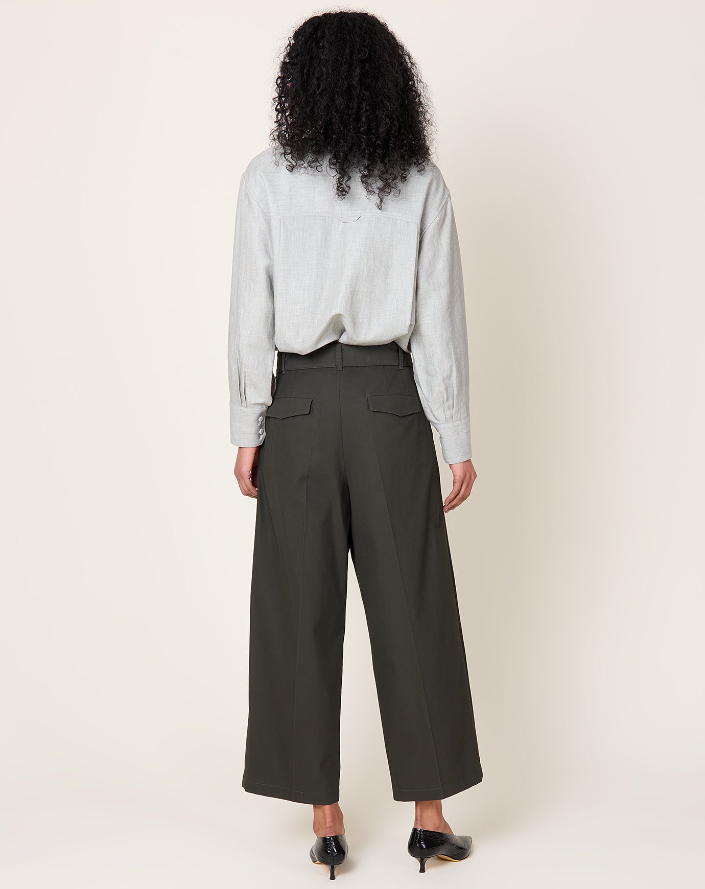 Maria McManus Belted Wide Leg Crop in Dark Loden Green