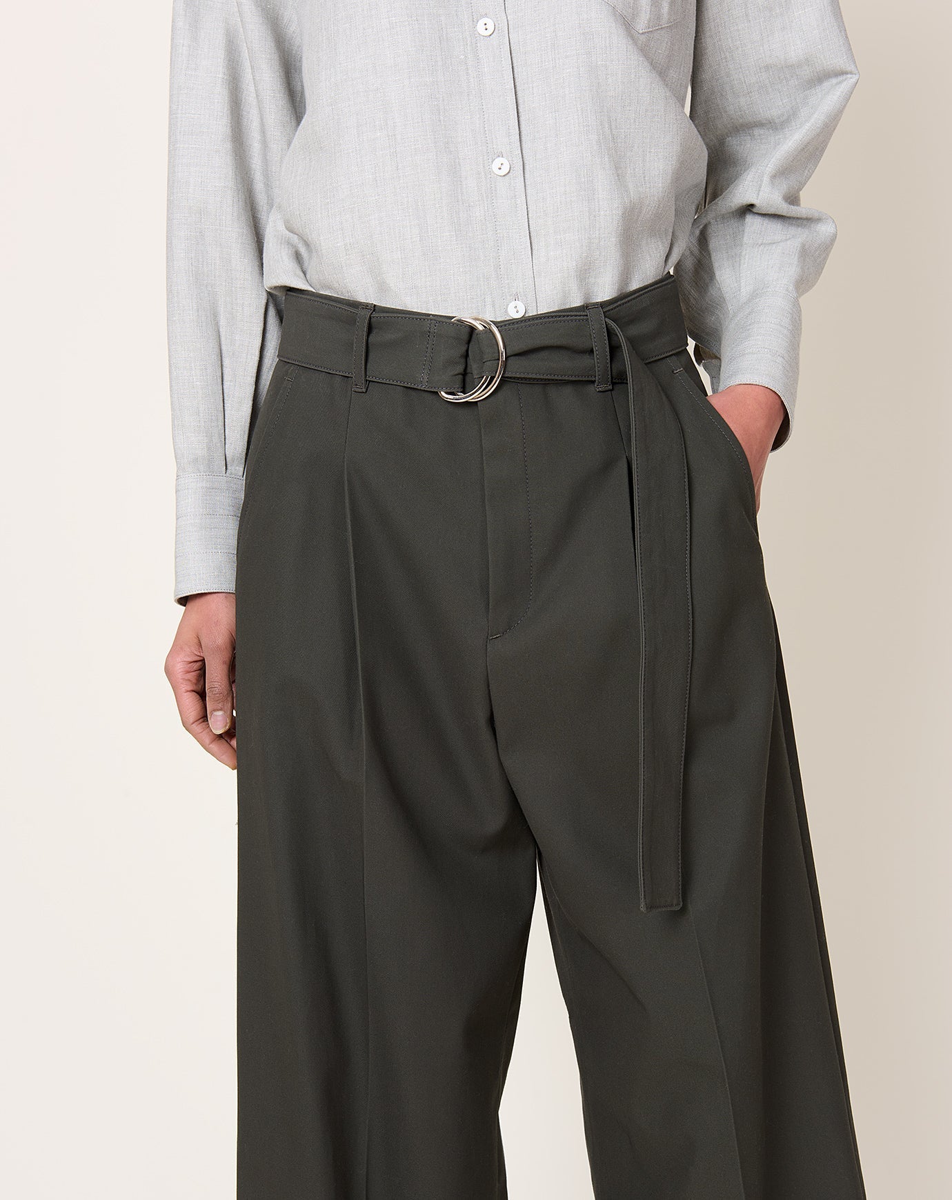 Maria McManus Belted Wide Leg Crop in Dark Loden Green